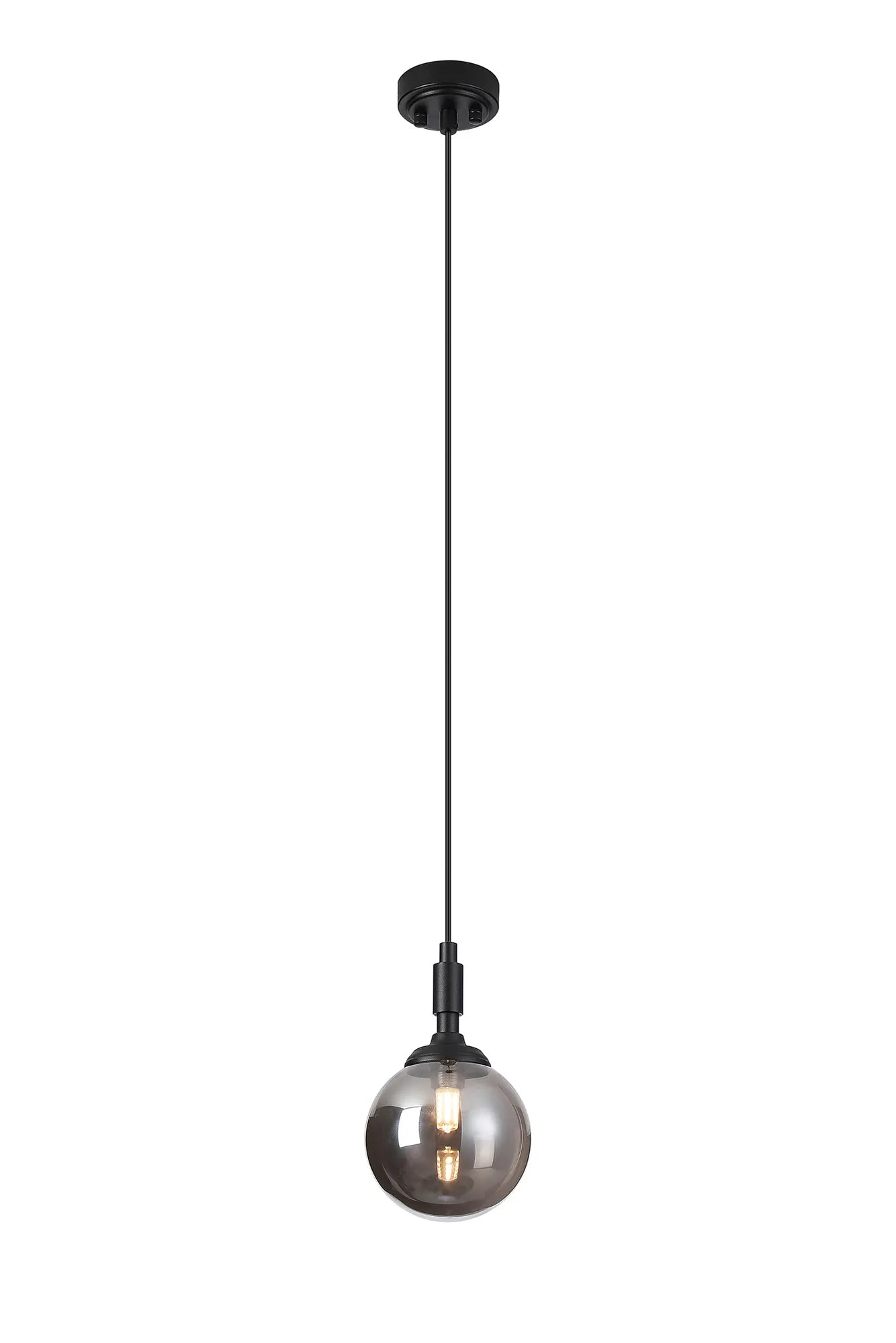 Dene Pendant 1 Light - IP44 Satin Black & Smoke Smooth Round Glass