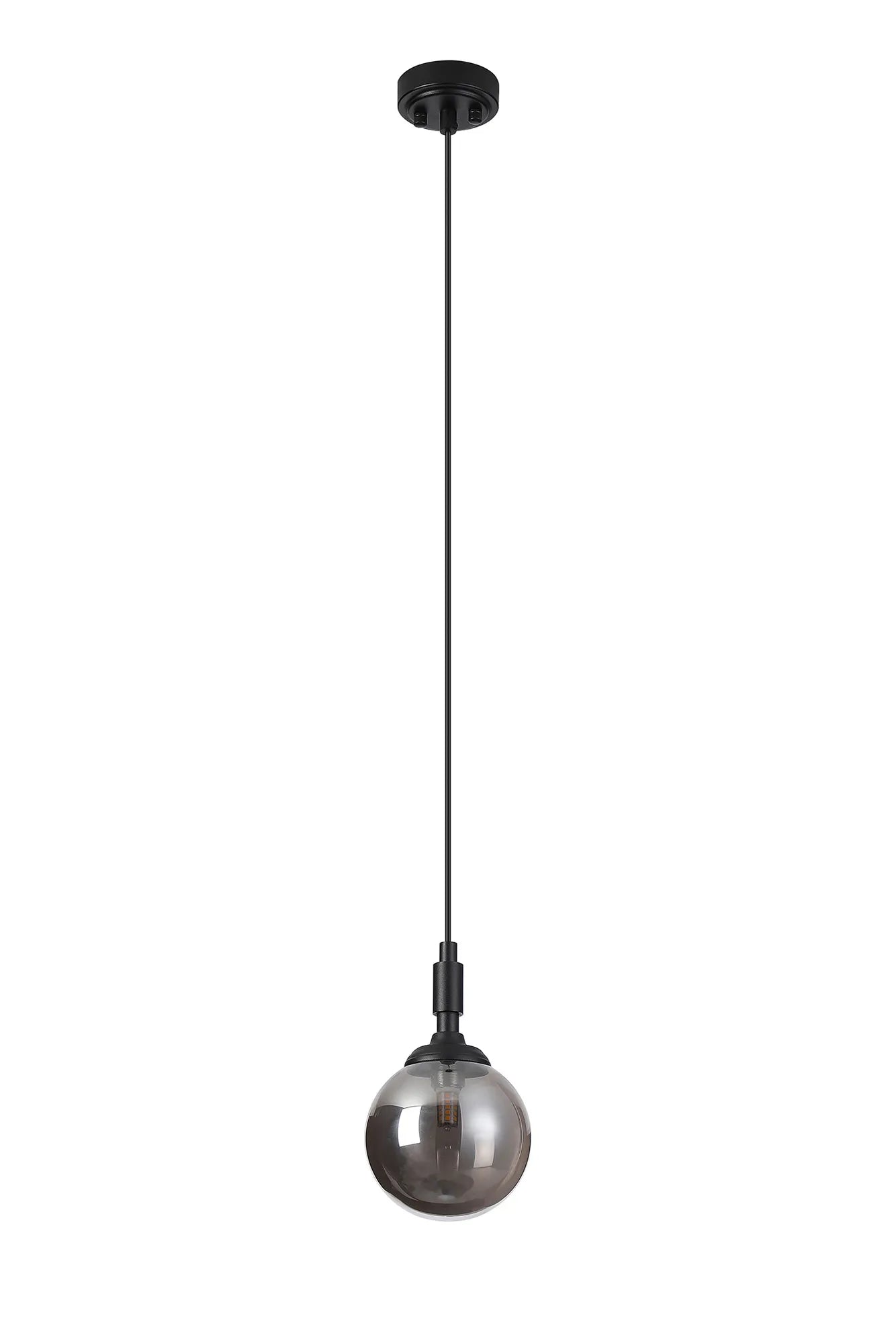 Dene Pendant 1 Light - IP44 Satin Black & Smoke Smooth Round Glass