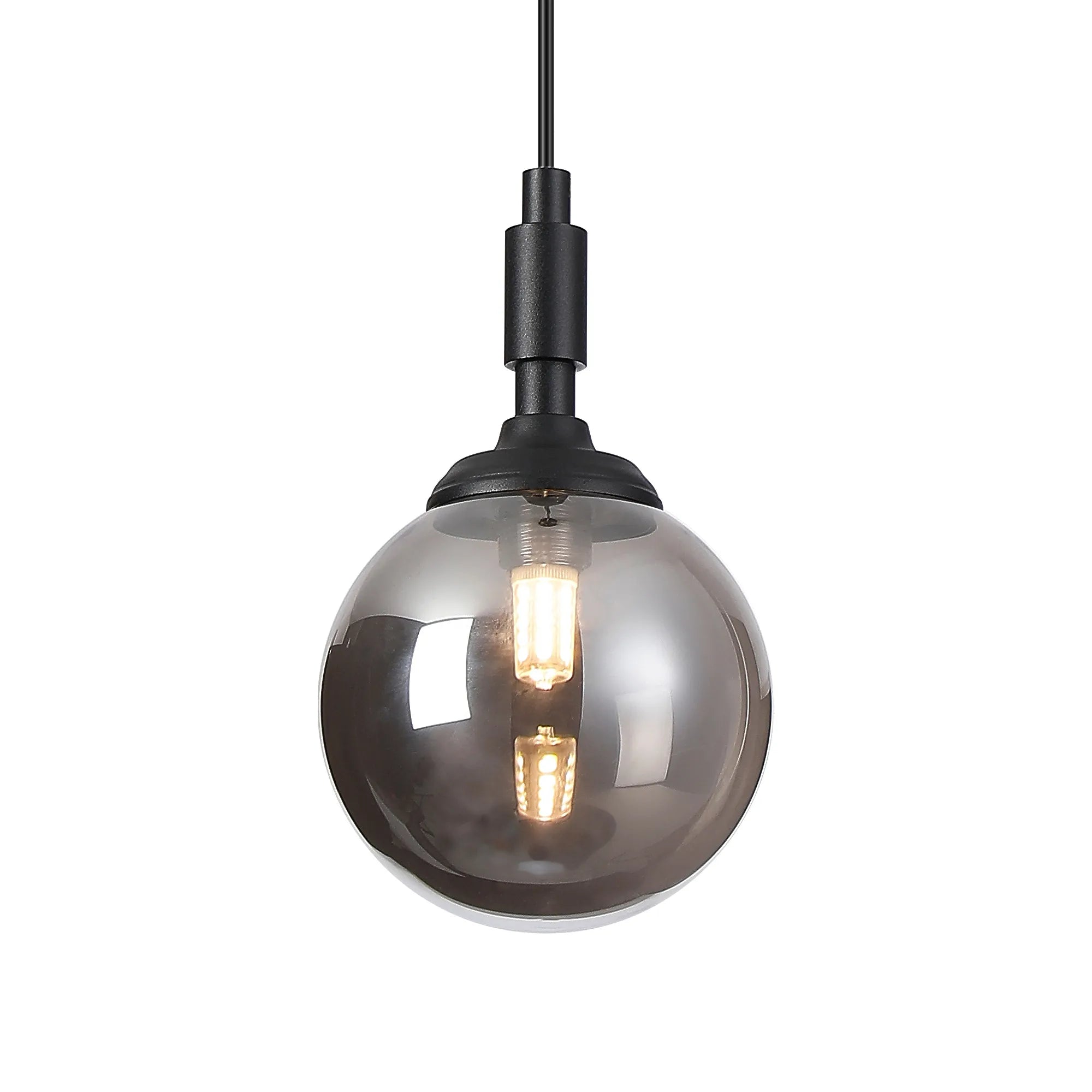 Dene Pendant 1 Light - IP44 Satin Black & Smoke Smooth Round Glass