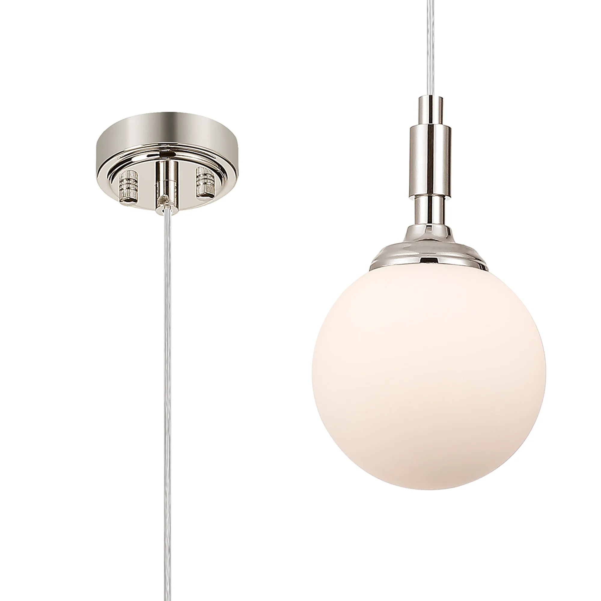 Dene Pendant 1 Light - IP44 Polished Nickel & Opal Smooth Round Glass