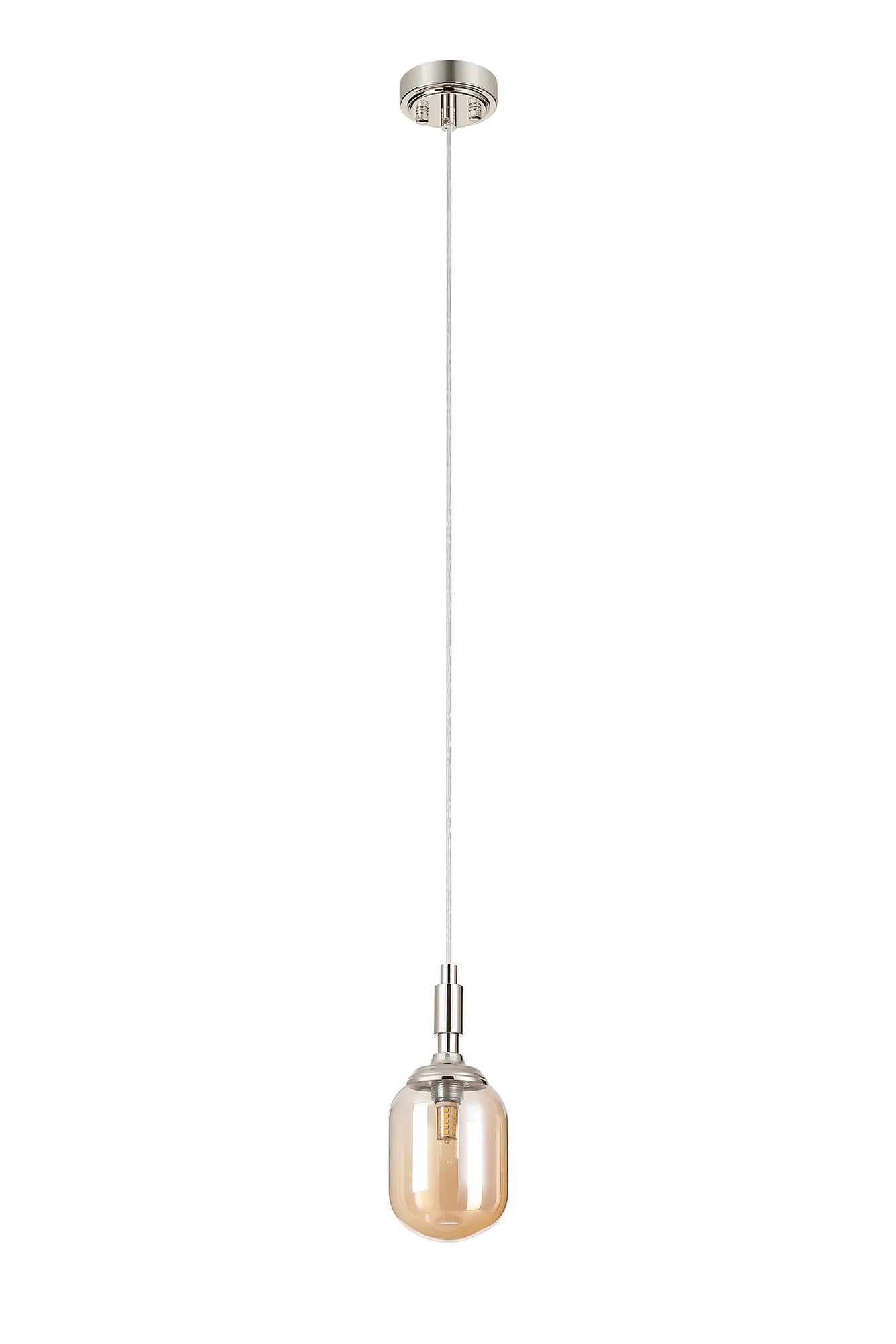 Dene Pendant 1 Light - IP44 Polished Nickel & Amber Smooth Tubular Glass