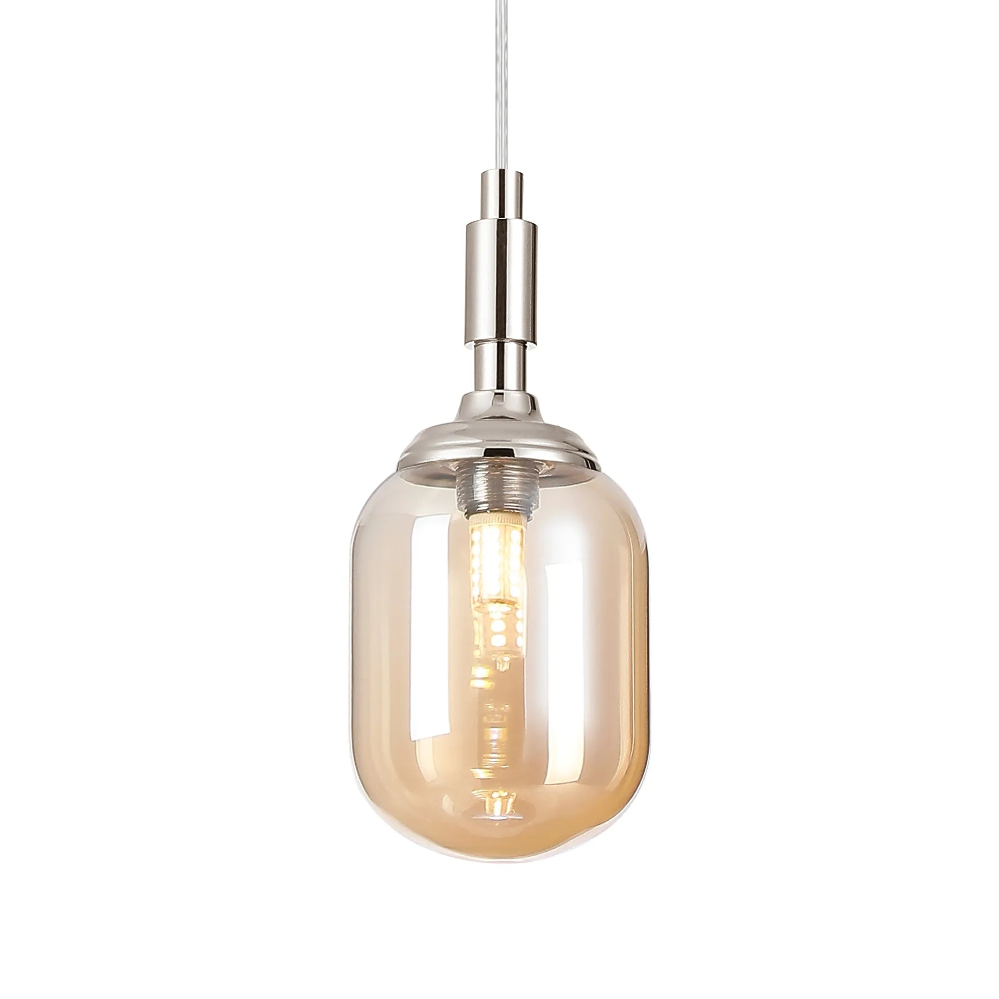 Dene Pendant 1 Light - IP44 Polished Nickel & Amber Smooth Tubular Glass