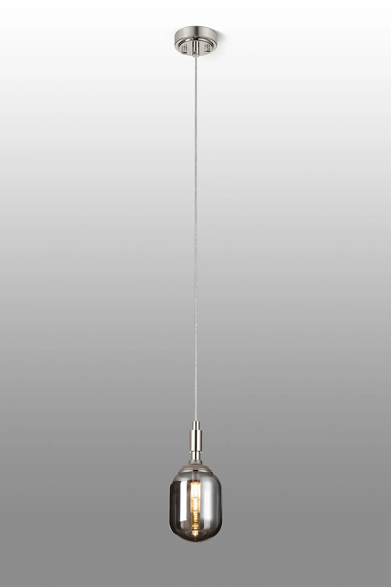 Dene Pendant 1 Light - IP44 Polished Nickel & Smoke Smooth Tubular Glass