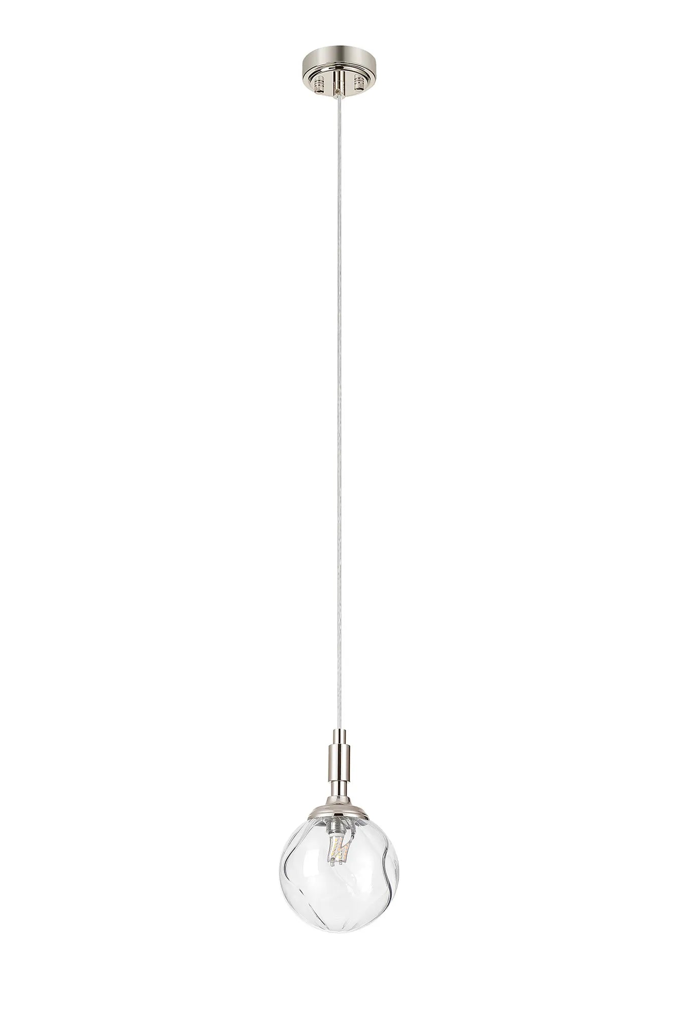 Dene Pendant 1 Light - IP44 Polished Nickel & Clear Waved Round Glass
