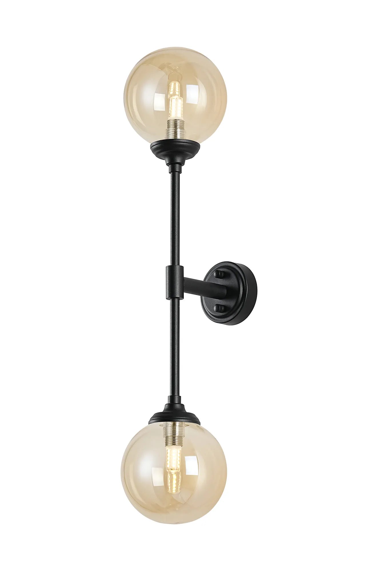 Dene Ceiling & Wall Light - Linear 2 Light - IP44 Satin Black & Amber Smooth Round Glass