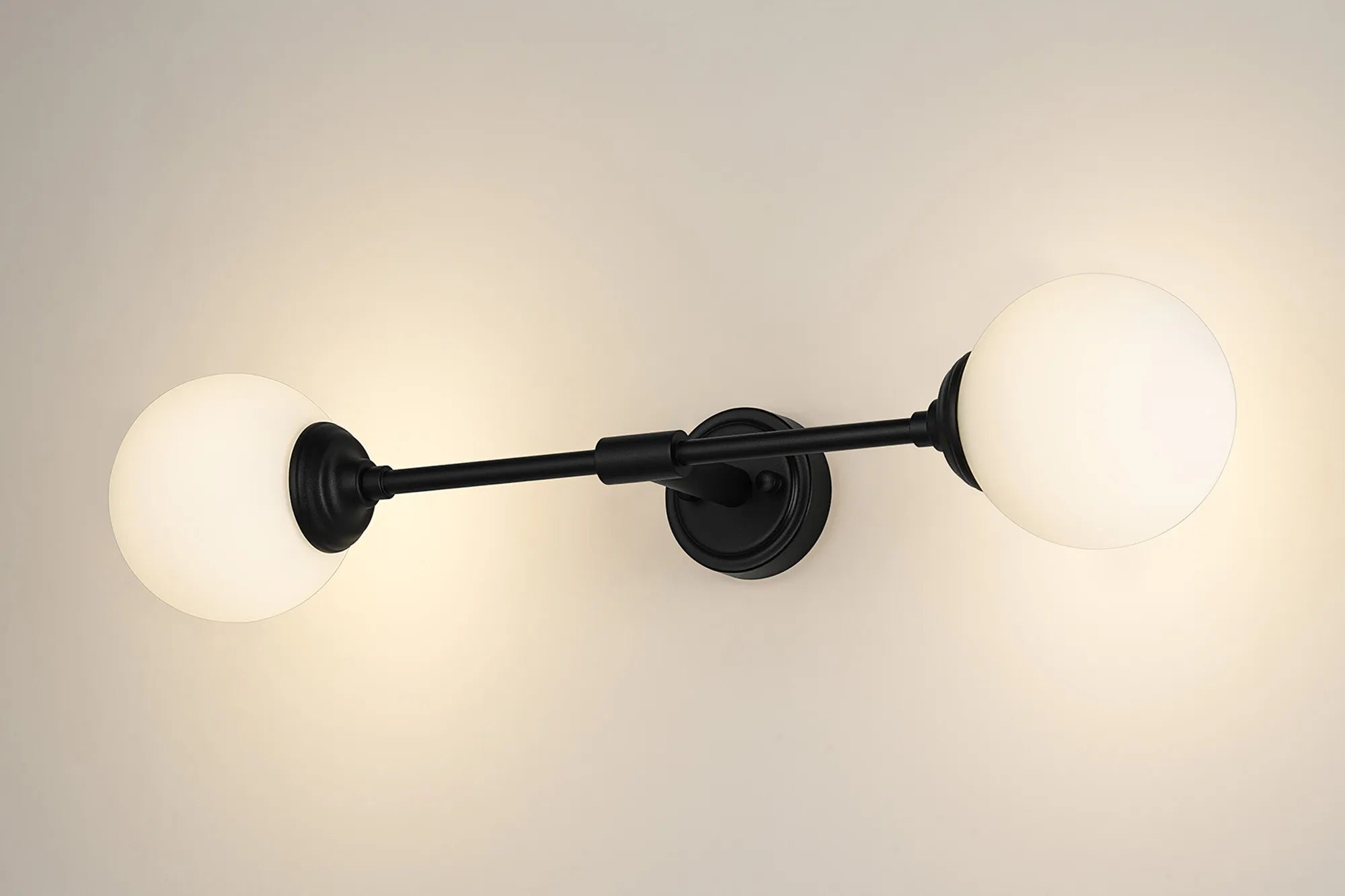 Fabula Dene Ceiling & Wall Light - Linear 2 Light - IP44 Satin Black & White Smooth Round Glass