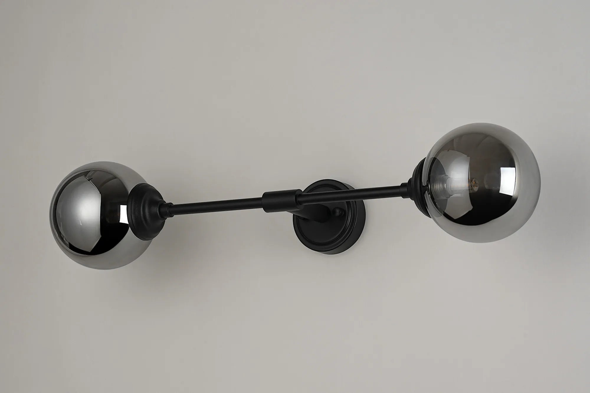 Dene Ceiling & Wall Light - Linear 2 Light - IP44 Satin Black & Glass Smooth Round Glass