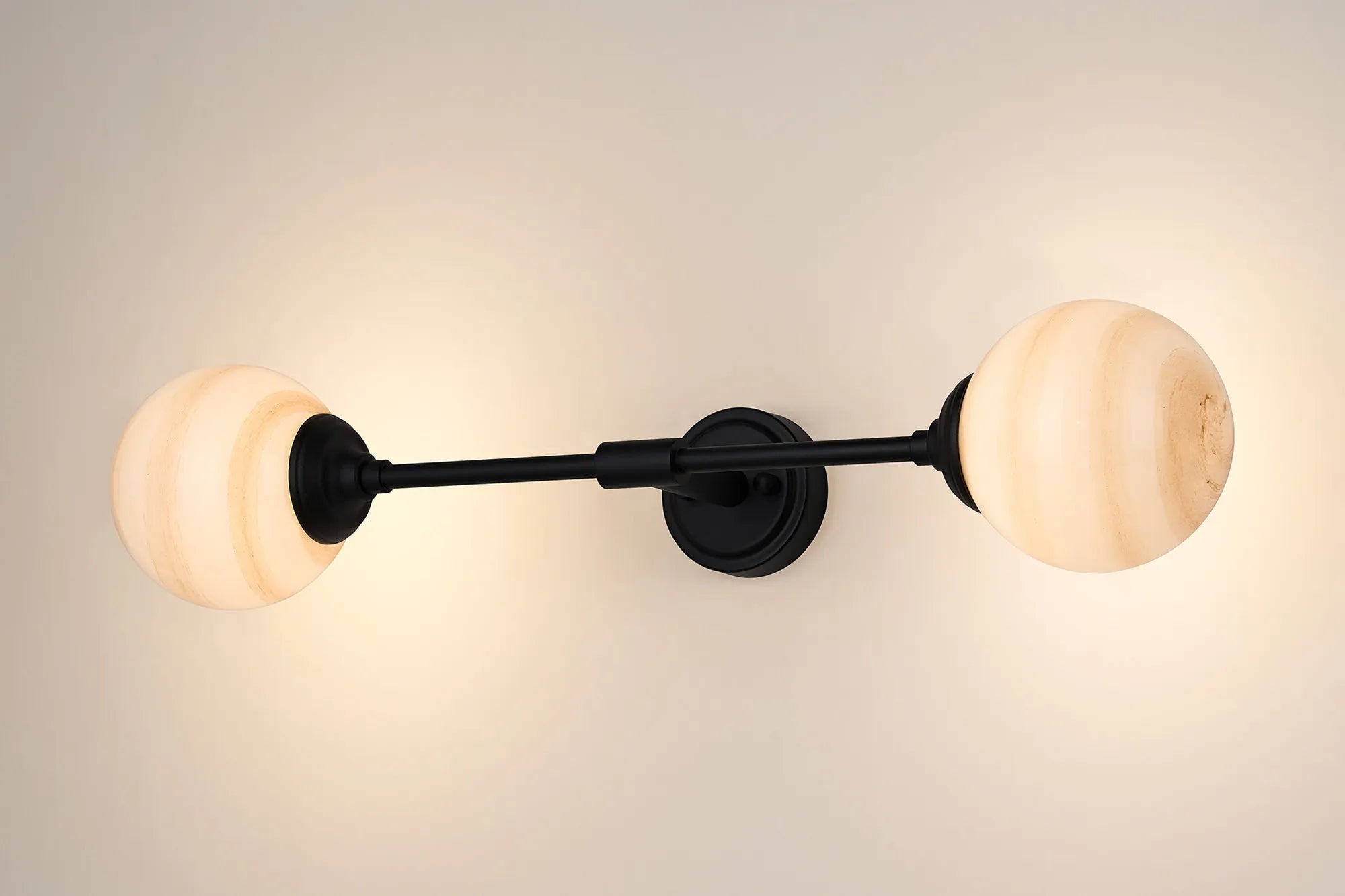 Dene Ceiling & Wall Light - Linear 2 Light - IP44 Satin Black & Brown","White Round Marble Effect Glass