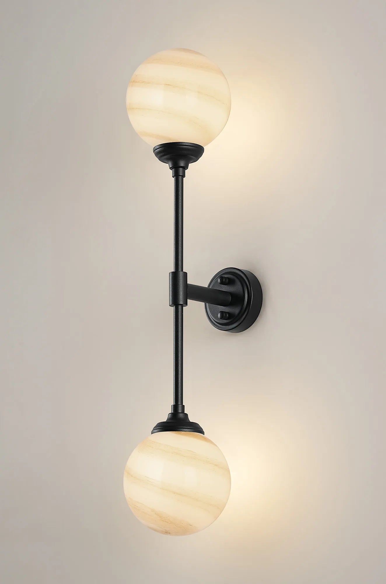 Dene Ceiling & Wall Light - Linear 2 Light - IP44 Satin Black & Brown","White Round Marble Effect Glass