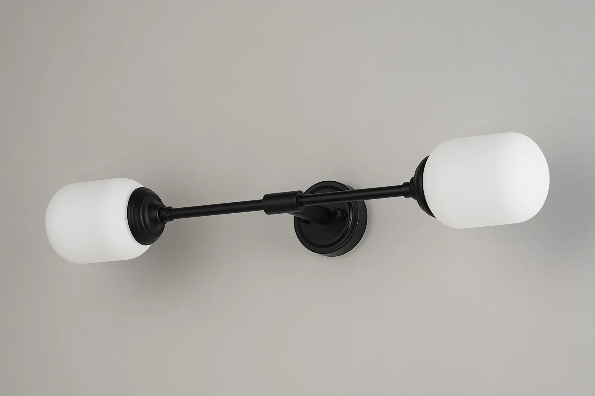 Dene Ceiling & Wall Light - Linear 2 Light - IP44 Satin Black & White Smooth Tubular Glass