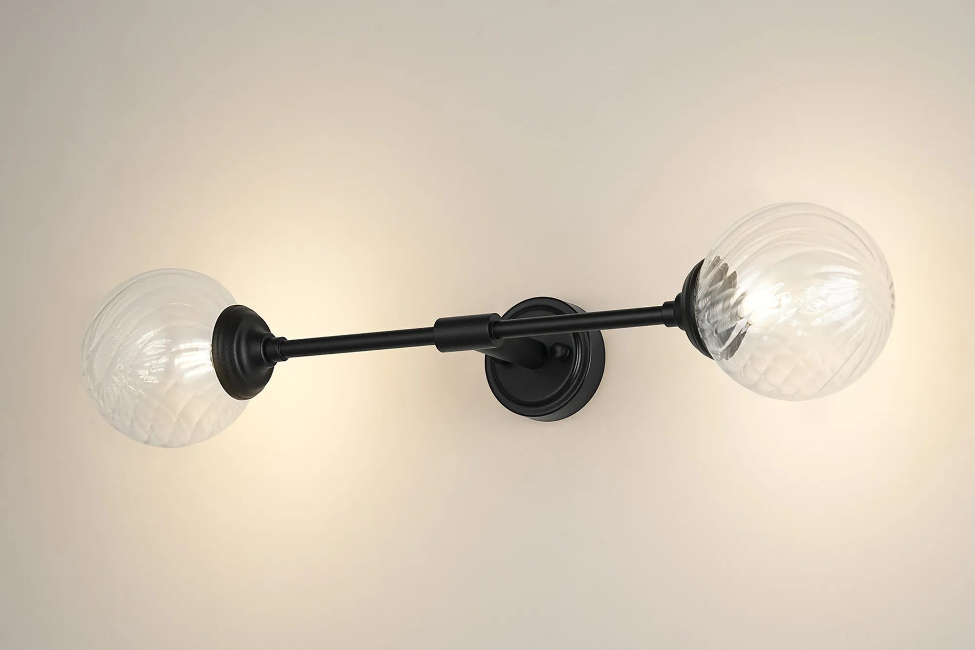 Dene Ceiling & Wall Light - Linear 2 Light - IP44 Satin Black & Glass Swirl Round Glass