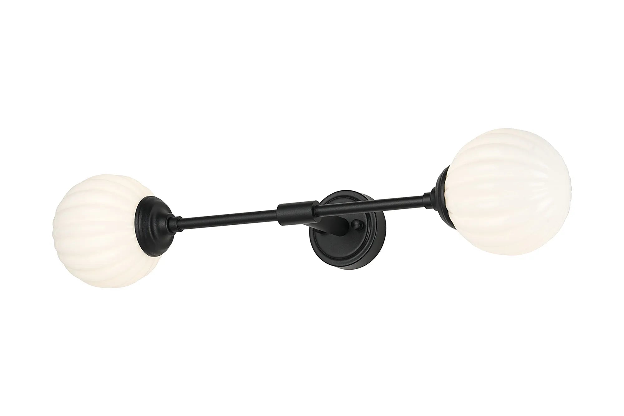 Dene Ceiling & Wall Light - Linear 2 Light - IP44 Satin Black & White Round Segment Glass