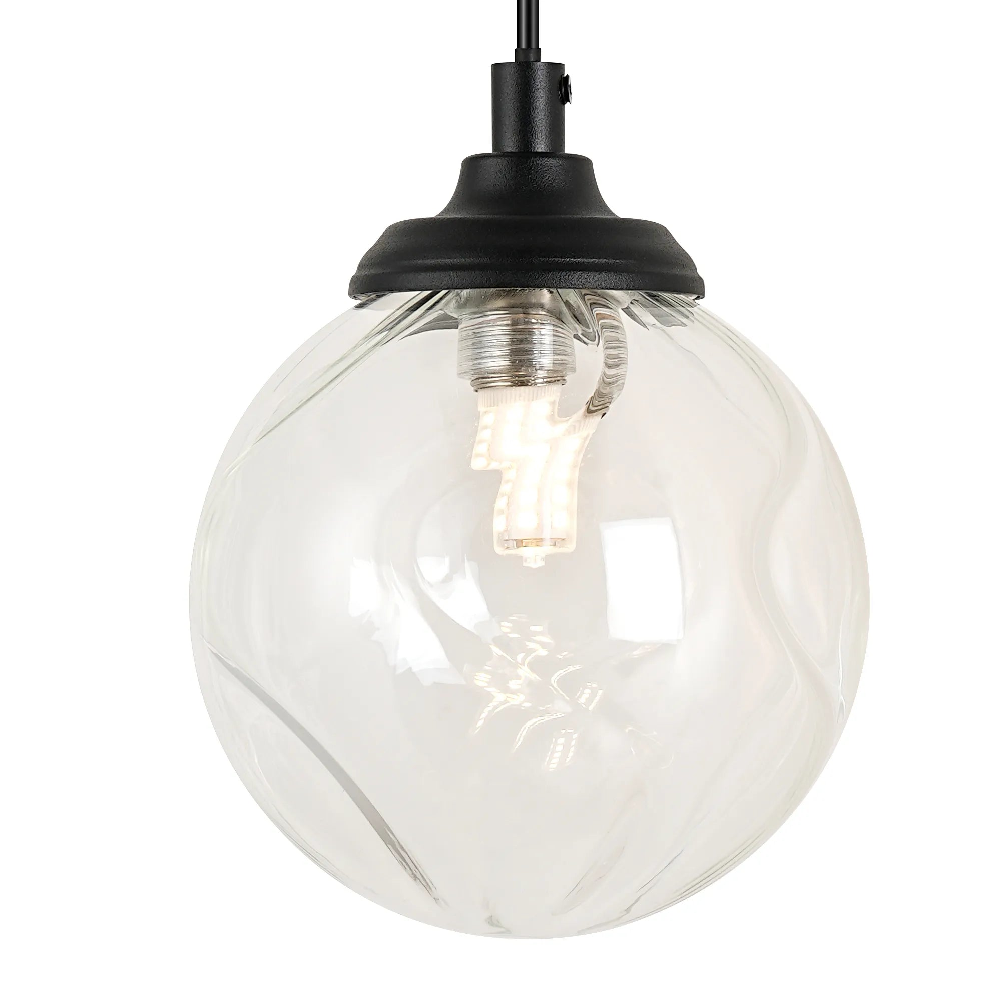 Dene Adjustable Single Wall Light IP44 - Satin Black & Clear Waved Round Glass