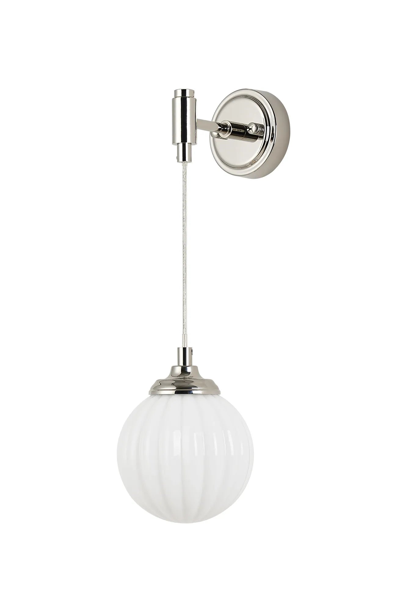 Dene Adjustable Single Wall Light IP44 - Polished Nickel & Opal Round Segment Glass