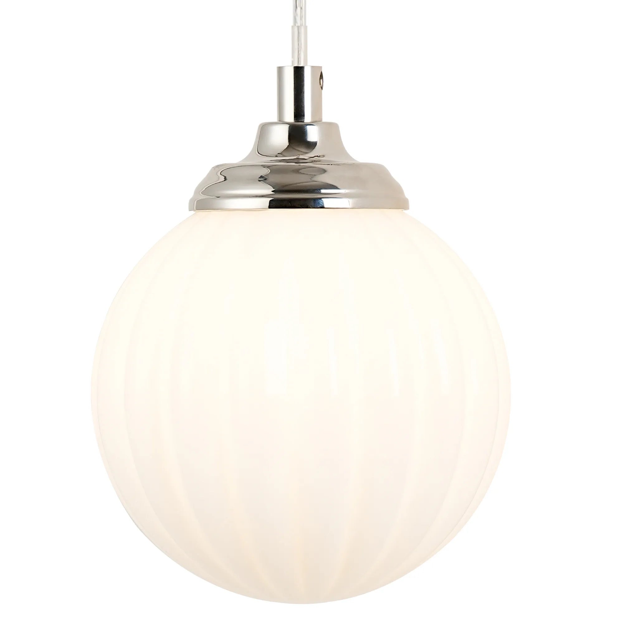 Dene Adjustable Single Wall Light IP44 - Polished Nickel & Opal Round Segment Glass