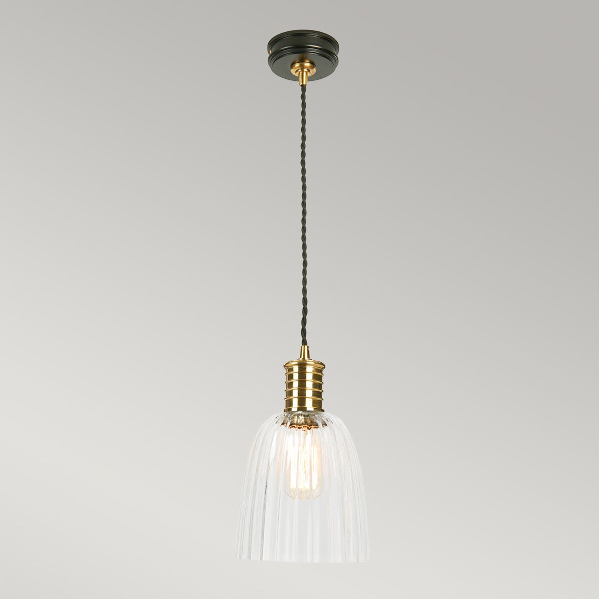 Elstead Douille Single Pendant - Black & Polished Brass
