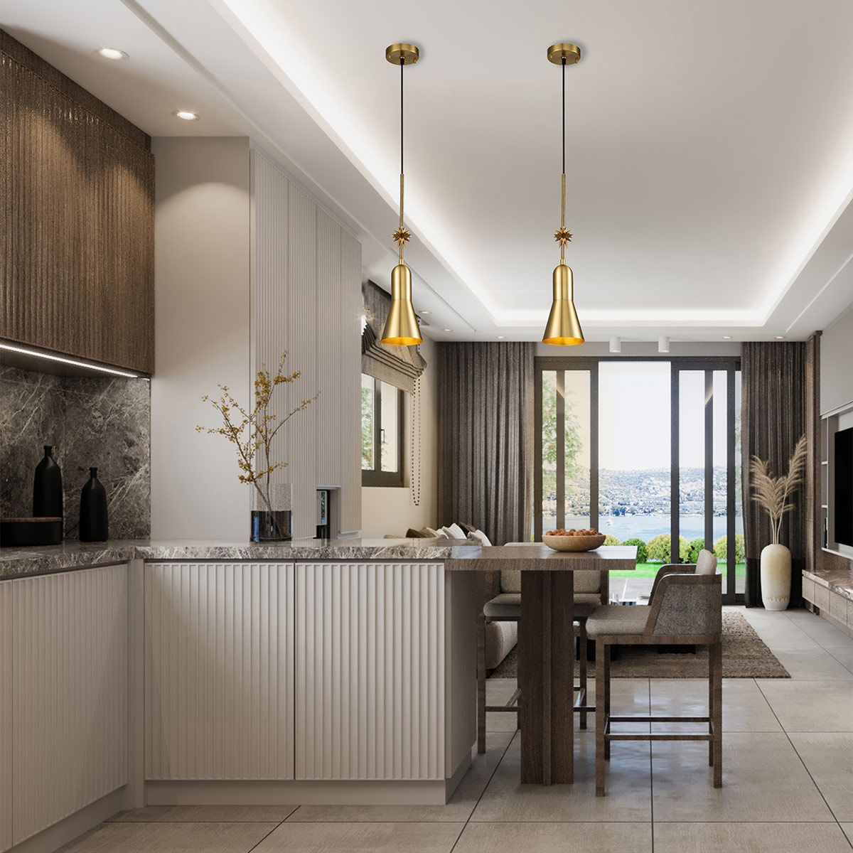 Elstead Etoile 1 Light Medium Pendant - Aged Brass & Gold Leaf