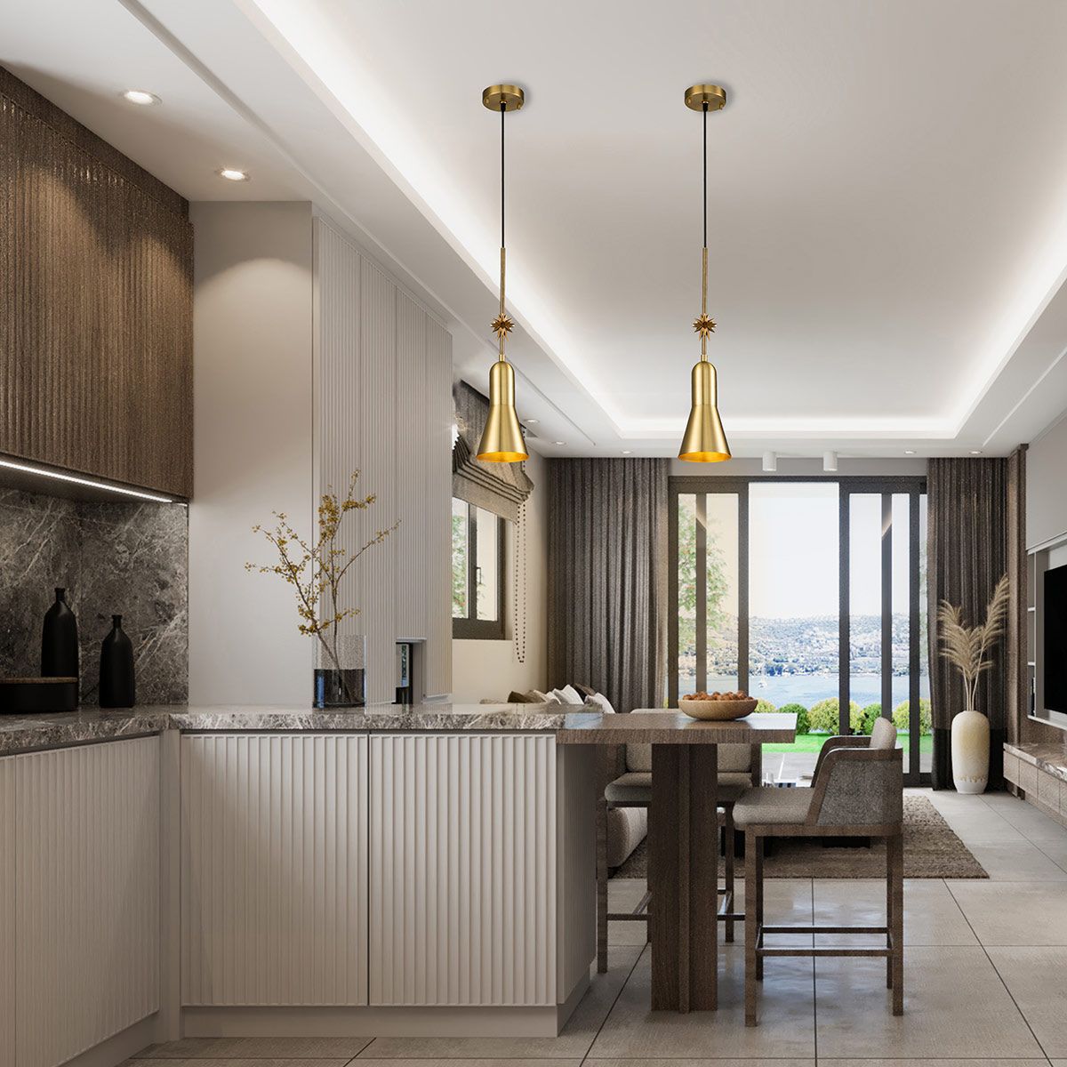Elstead Etoile 1 Light Small Pendant - Aged Brass & Gold Leaf