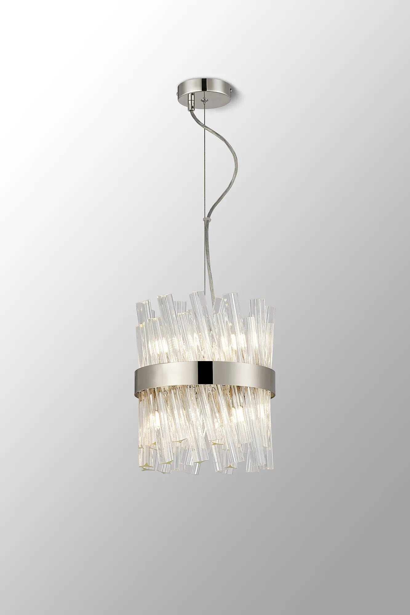 Farnley Pendant Round 6 Light - Polished Nickel & Clear Sculpted Glass