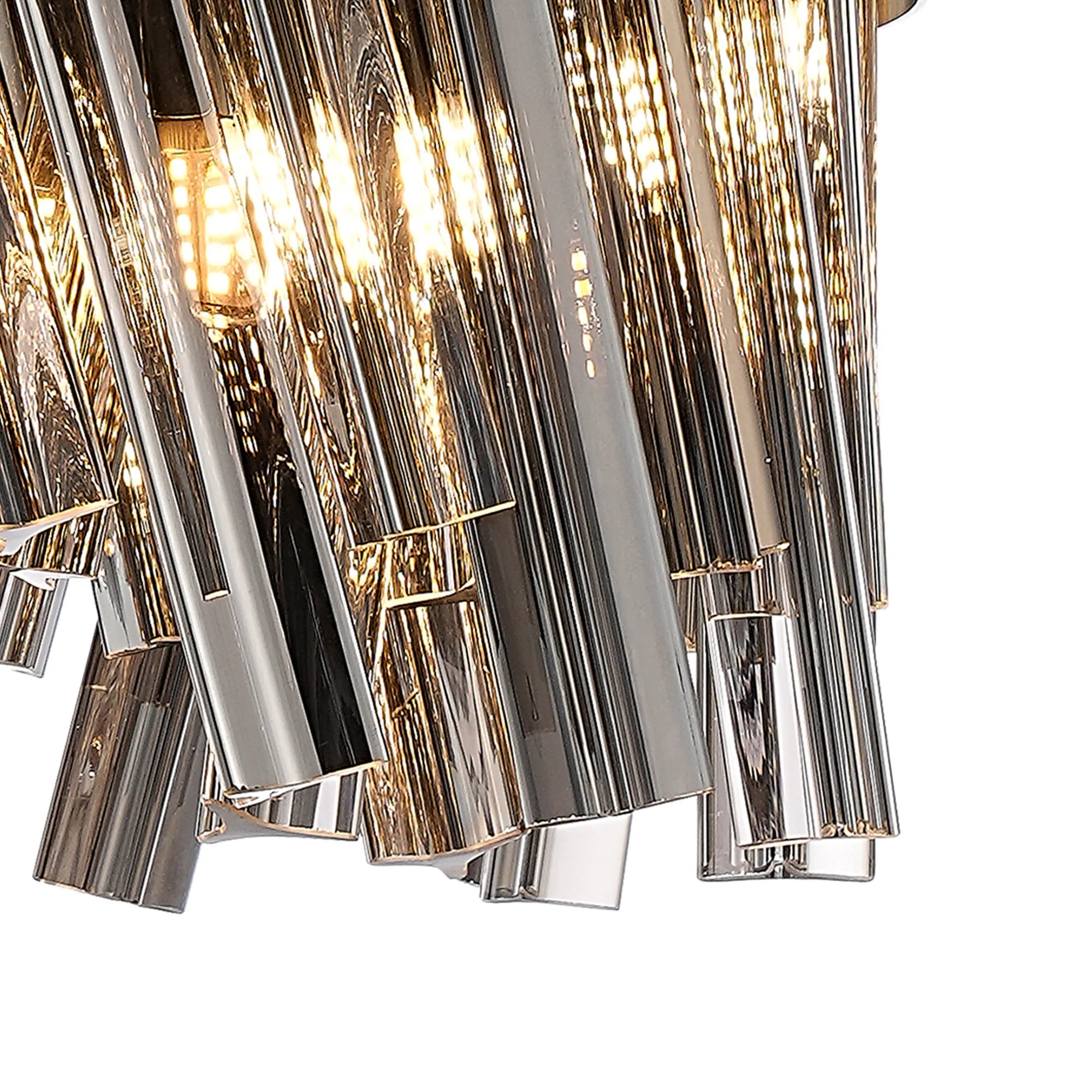 Farnley Pendant Round 6 Light - Polished Nickel & Smoke Sculpted Glass