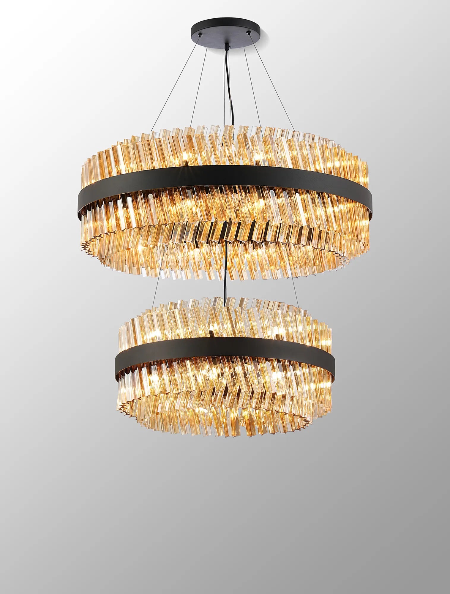 Farnley 2 Tier 80cm Pendant 24 Light - Satin Black & Amber