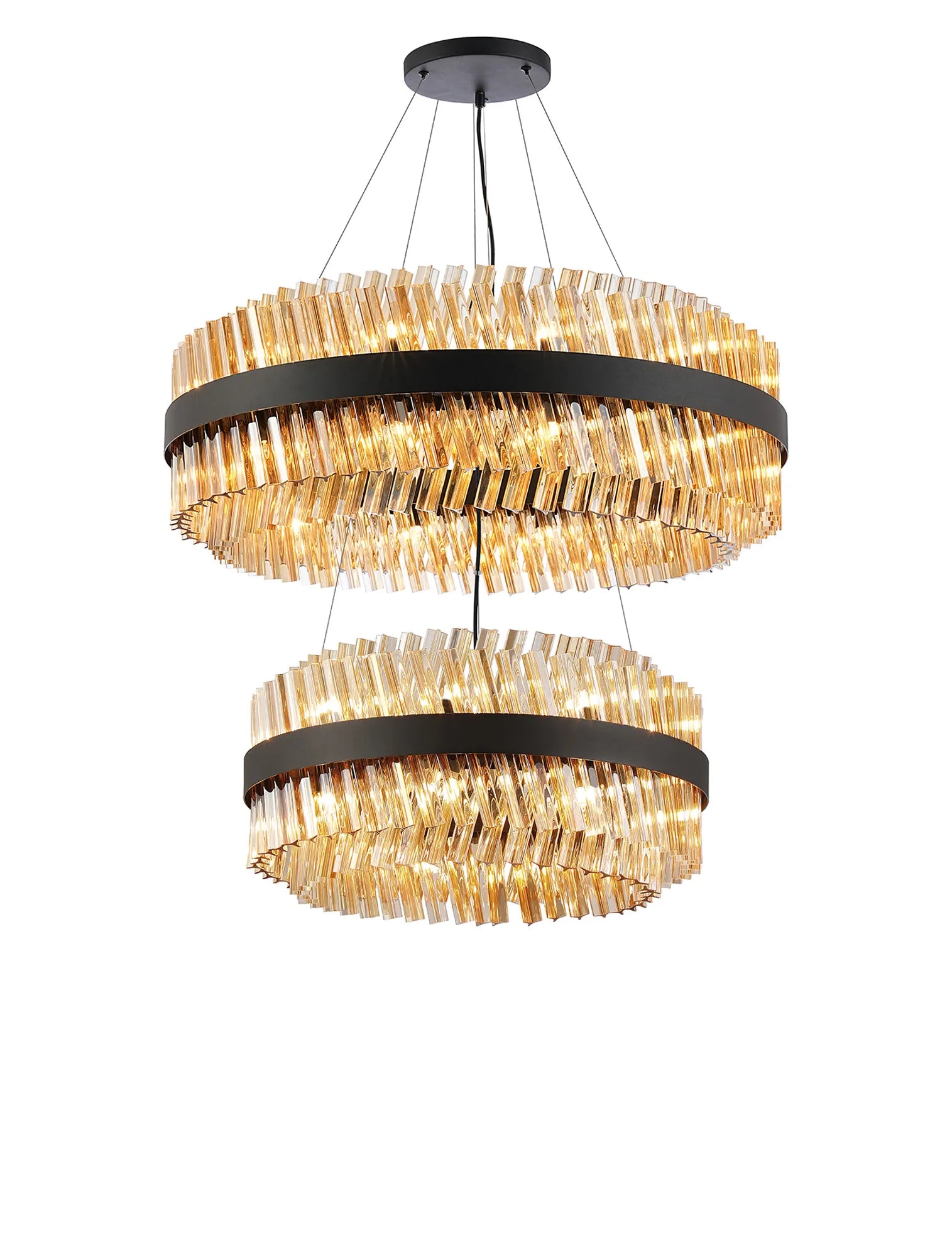 Farnley 2 Tier 80cm Pendant 24 Light - Satin Black & Amber
