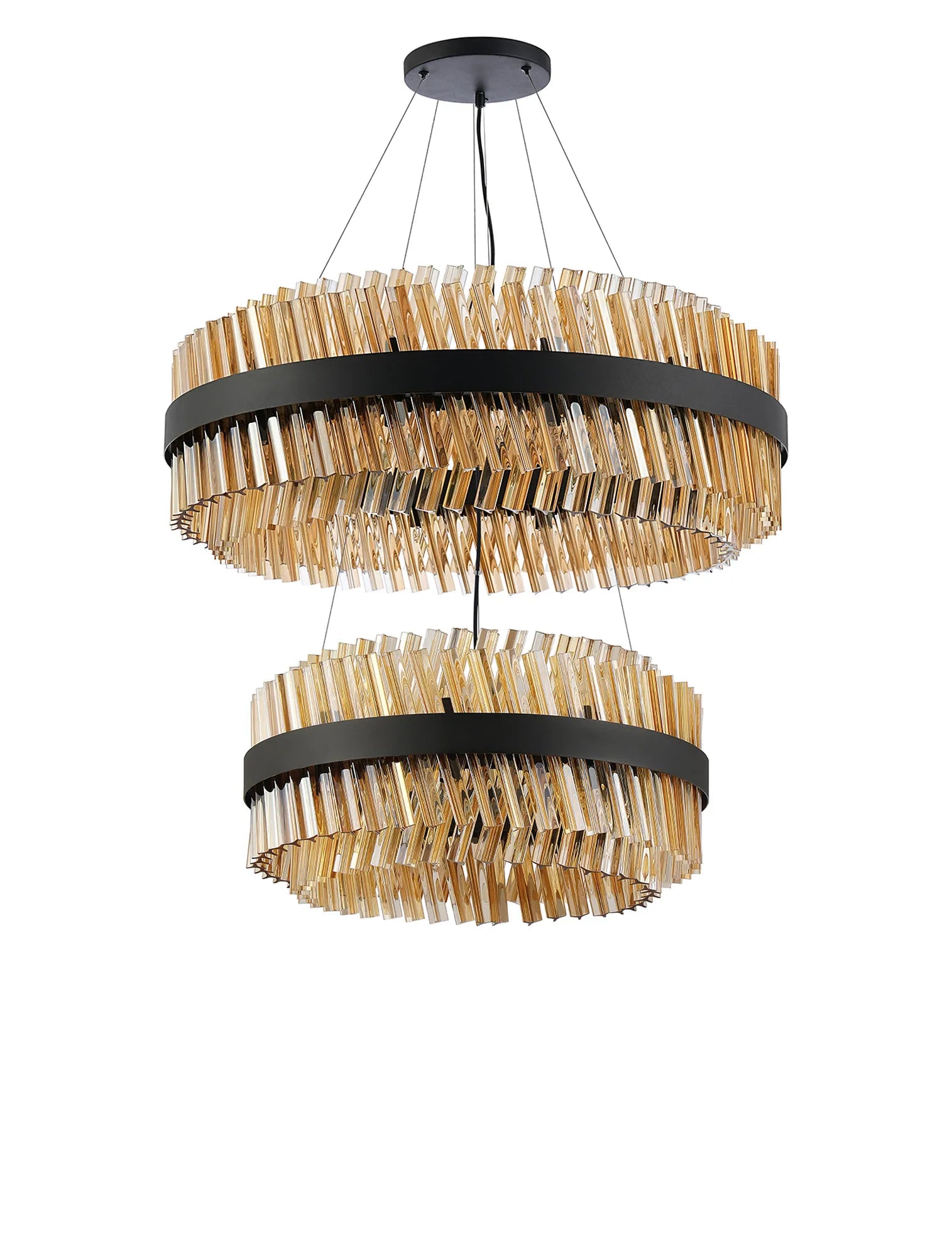 Farnley 2 Tier 80cm Pendant 24 Light - Satin Black & Amber