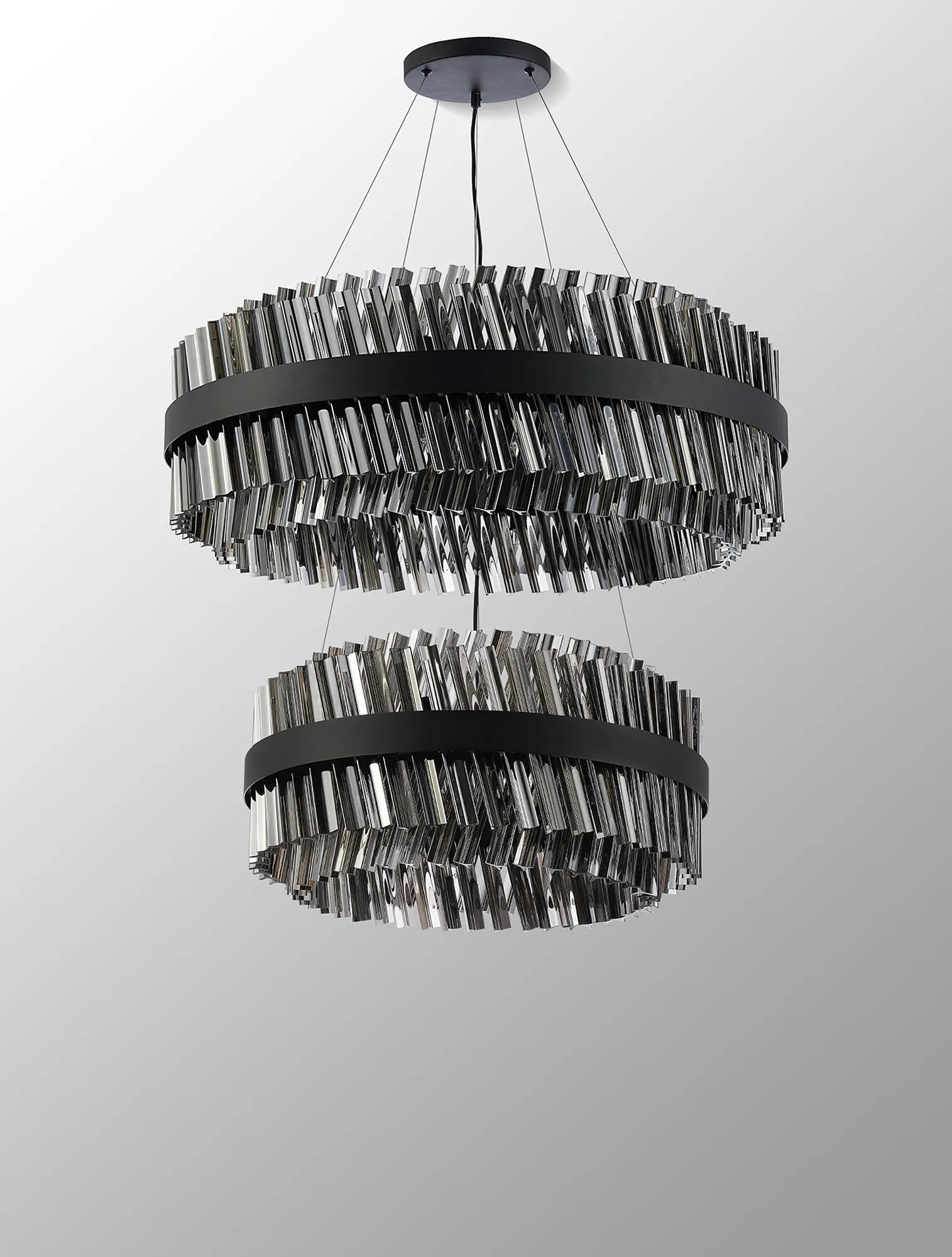 Farnley 2 Tier 80cm Pendant 24 Light - Satin Black & Smoke