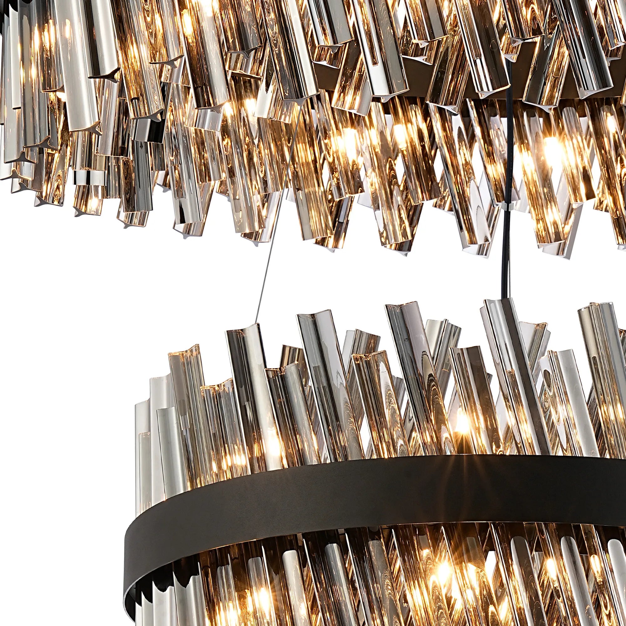 Farnley 2 Tier 80cm Pendant 24 Light - Satin Black & Smoke