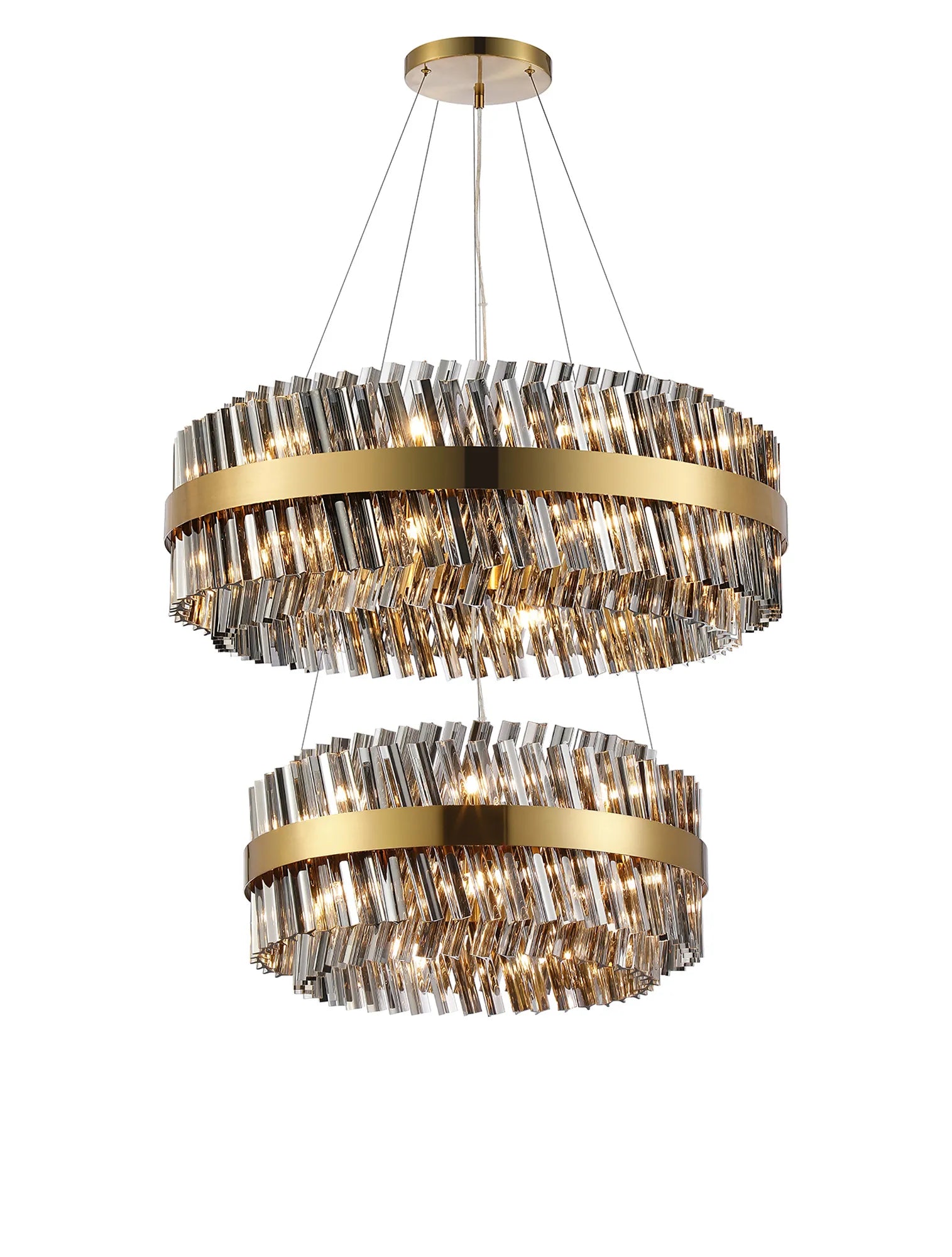 Farnley 2 Tier 80cm Pendant 24 Light - Brass & Smoke