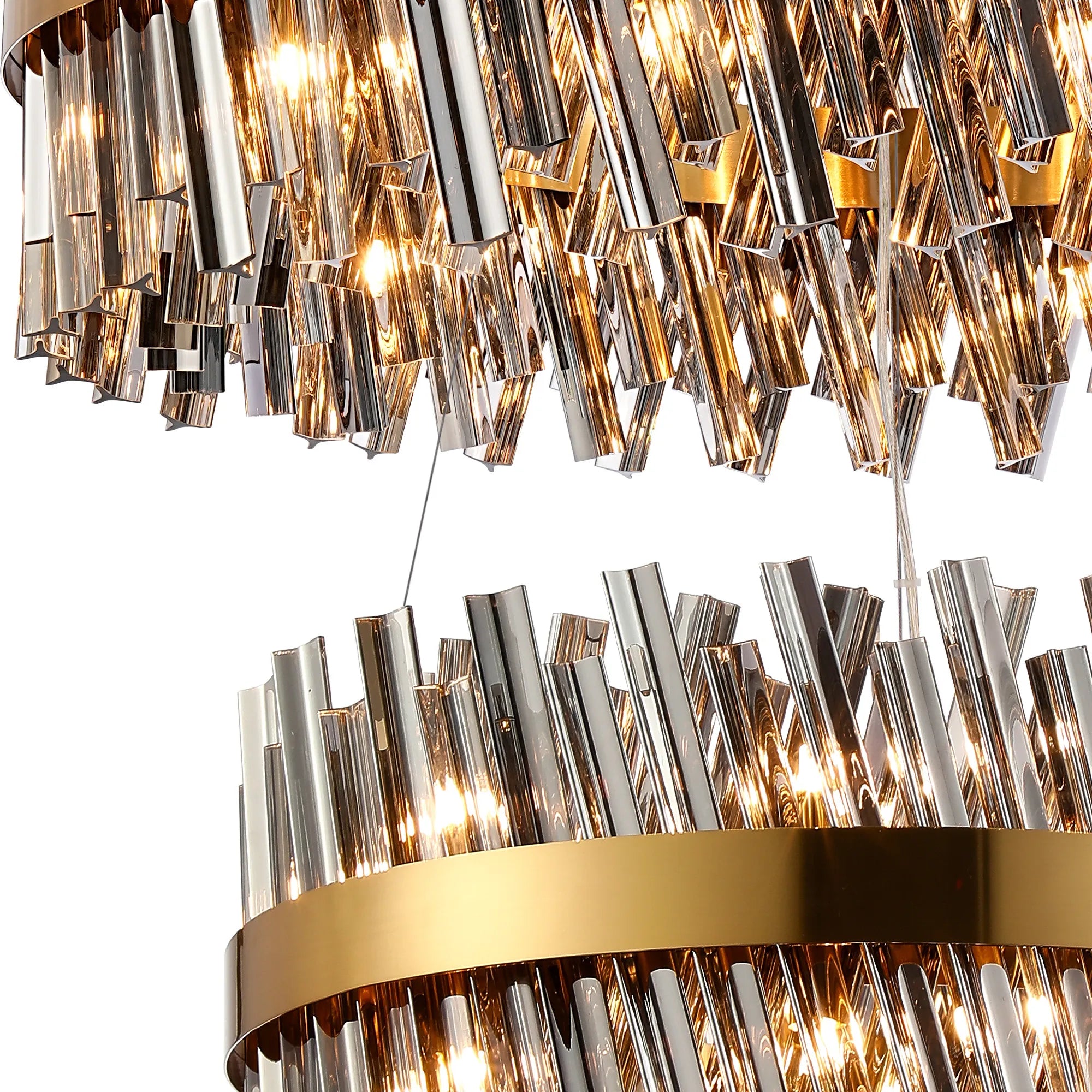 Farnley 2 Tier 80cm Pendant 24 Light - Brass & Smoke