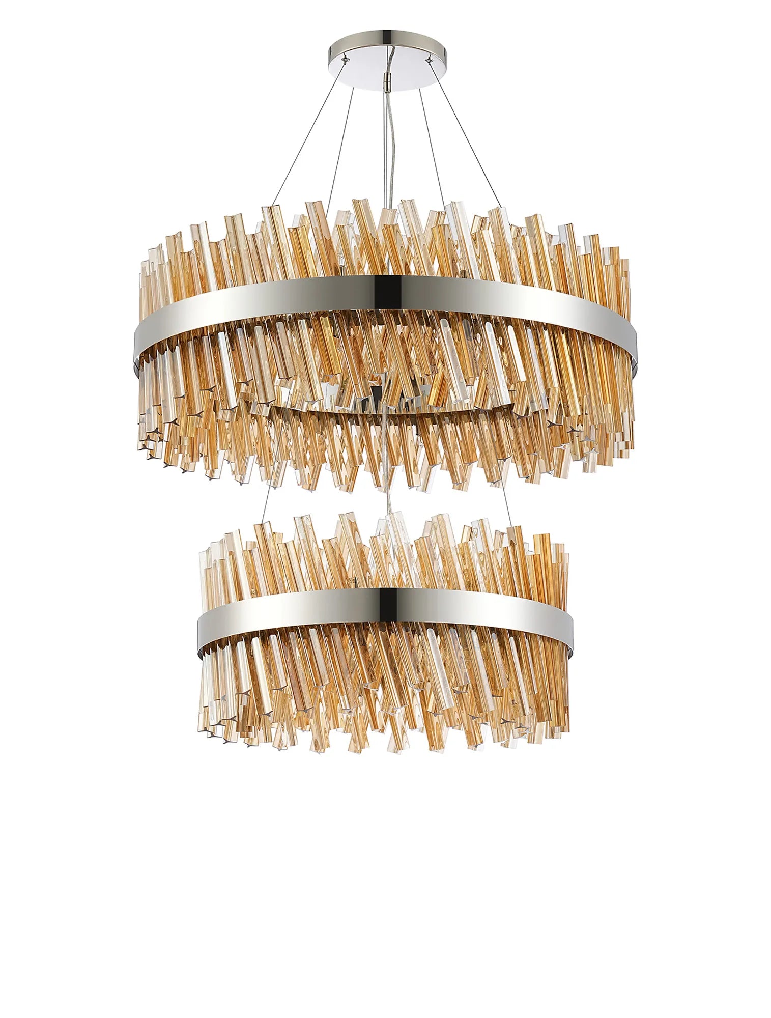 Farnley 2 Tier 80cm Pendant 24 Light - Polished Nickel & Amber