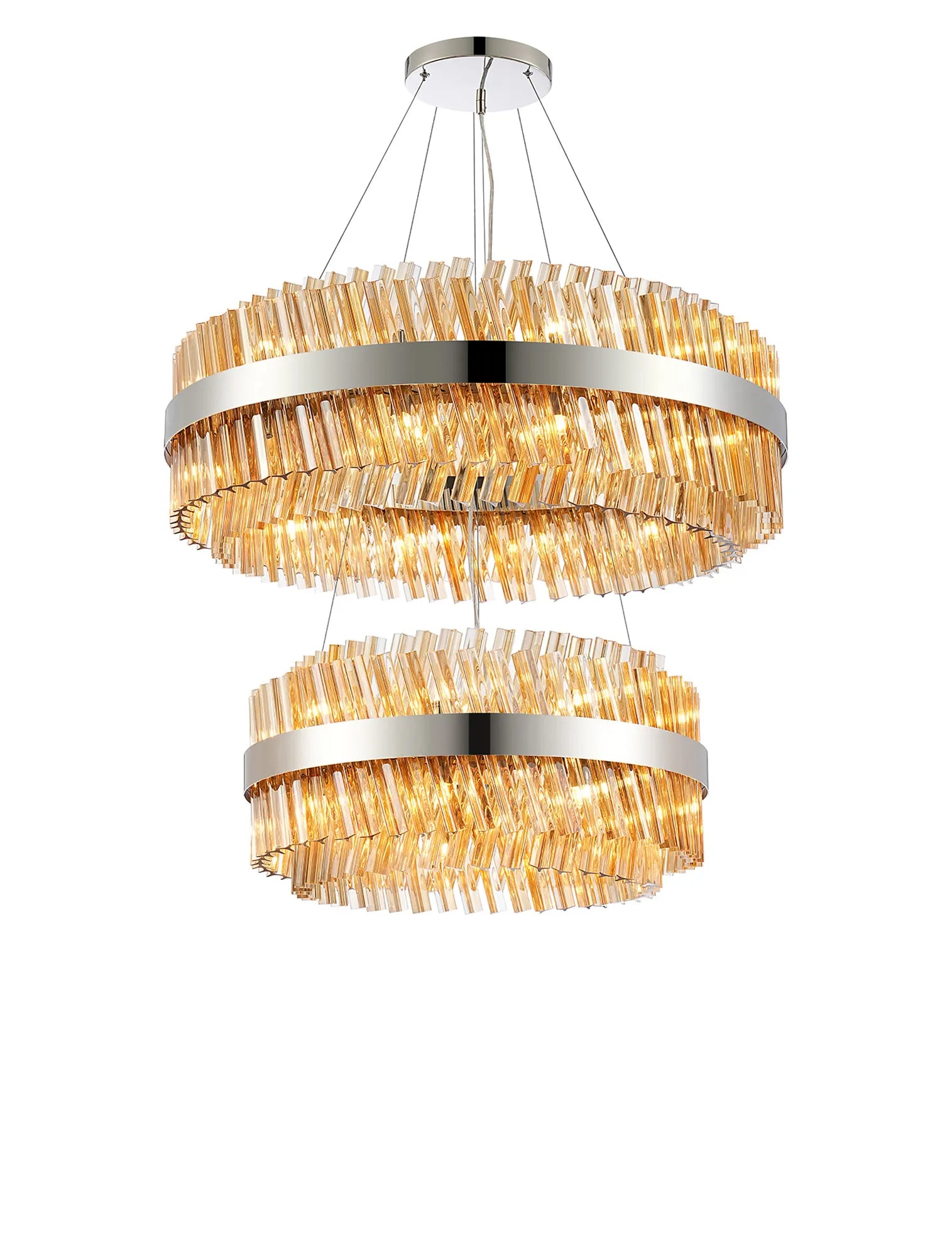 Farnley 2 Tier 80cm Pendant 24 Light - Polished Nickel & Amber