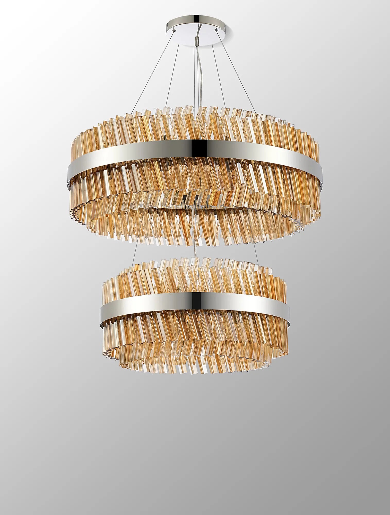 Farnley 2 Tier 80cm Pendant 24 Light - Polished Nickel & Amber