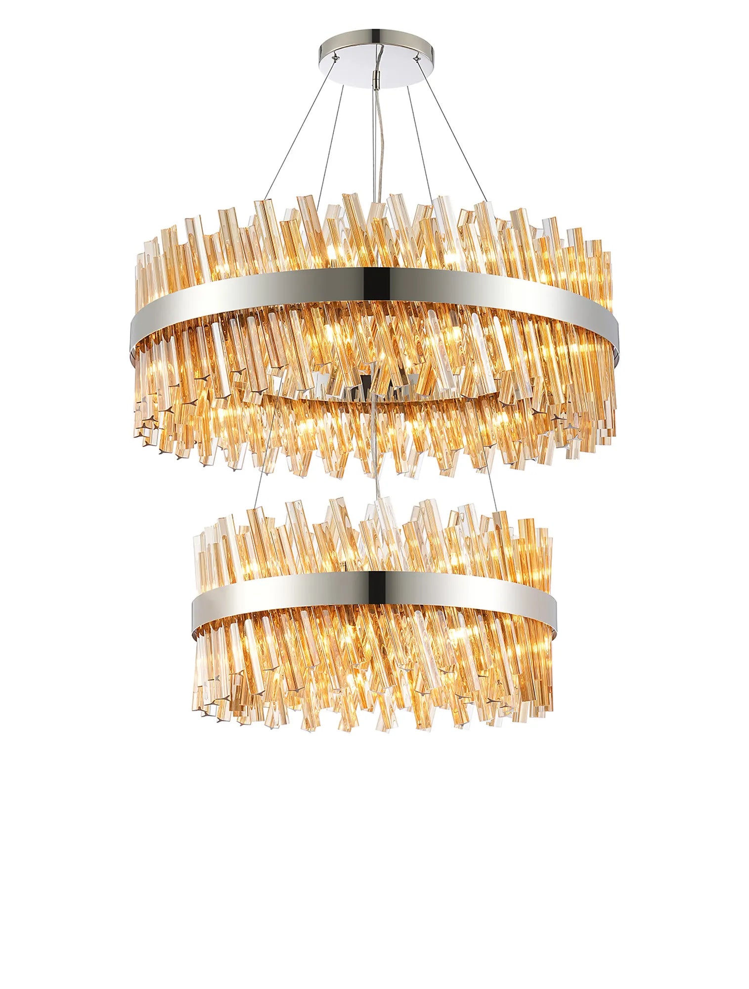 Farnley 2 Tier 80cm Pendant 24 Light - Polished Nickel & Amber