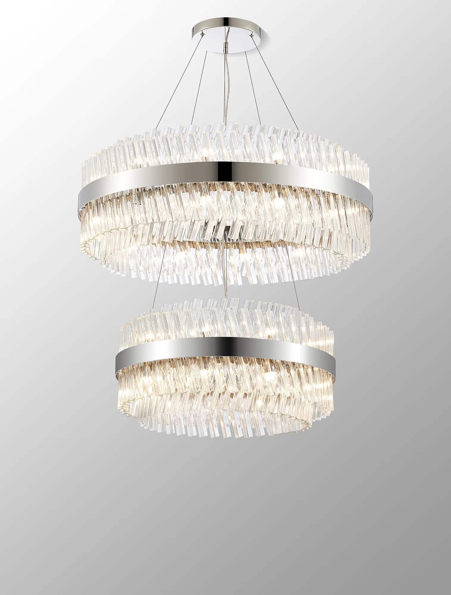 Farnley 2 Tier 80cm Pendant 24 Light - Polished Nickel & Clear