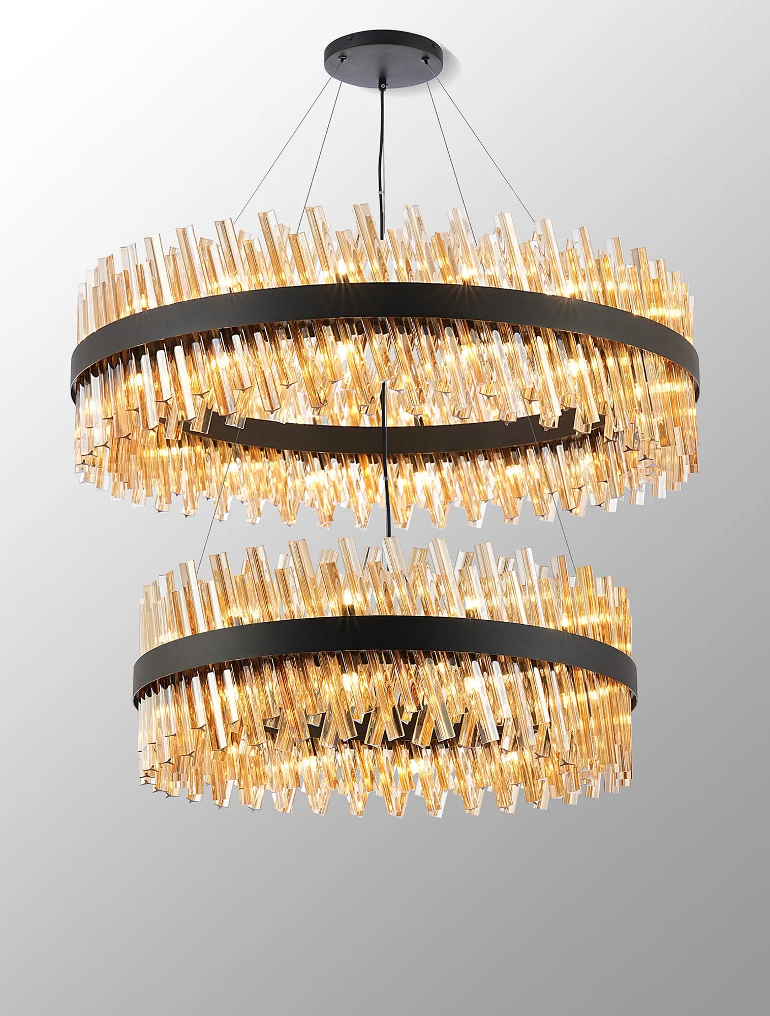 Farnley 2 Tier 1m Pendant 32 Light - Satin Black & Amber