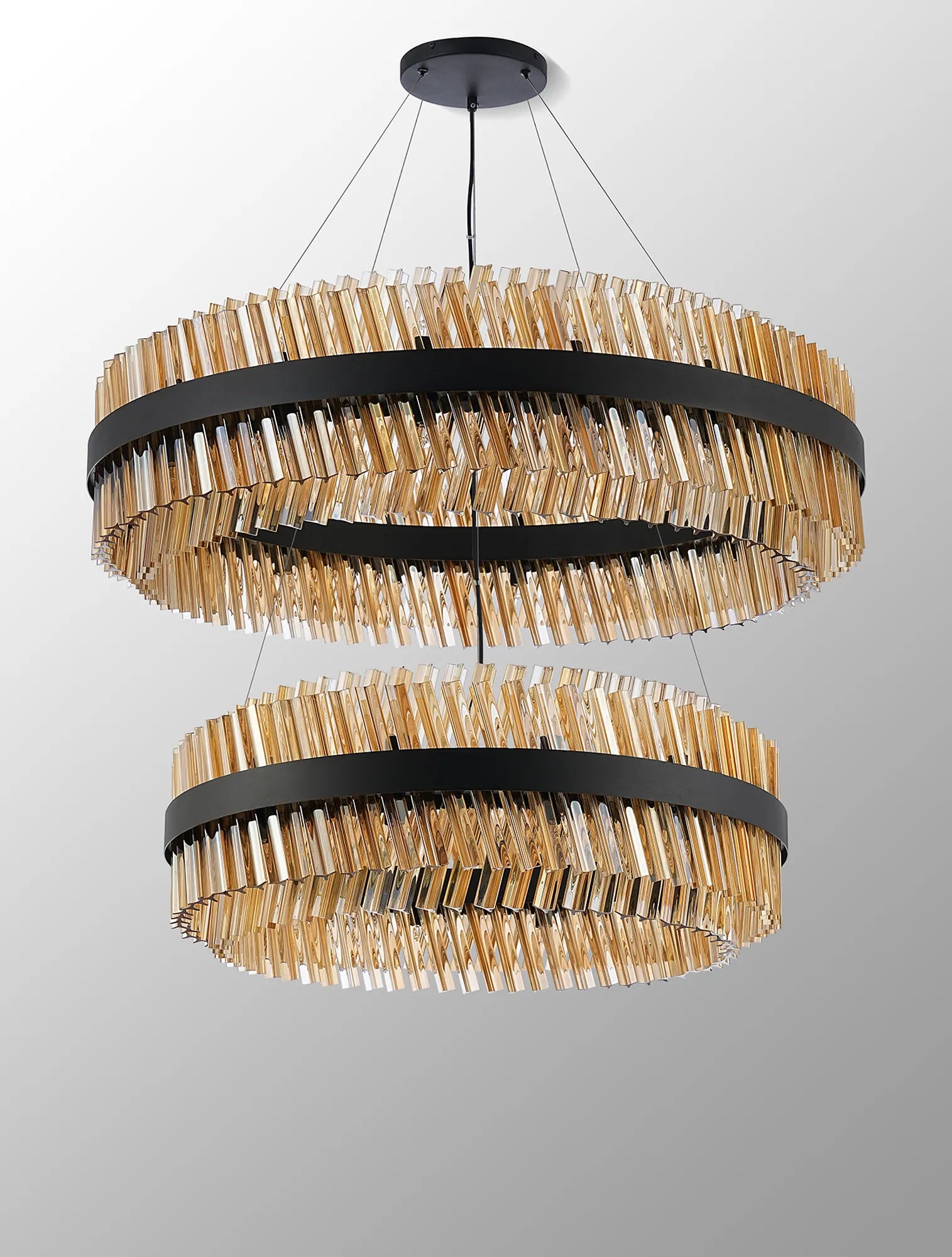 Farnley 2 Tier 1m Pendant 32 Light - Satin Black & Amber