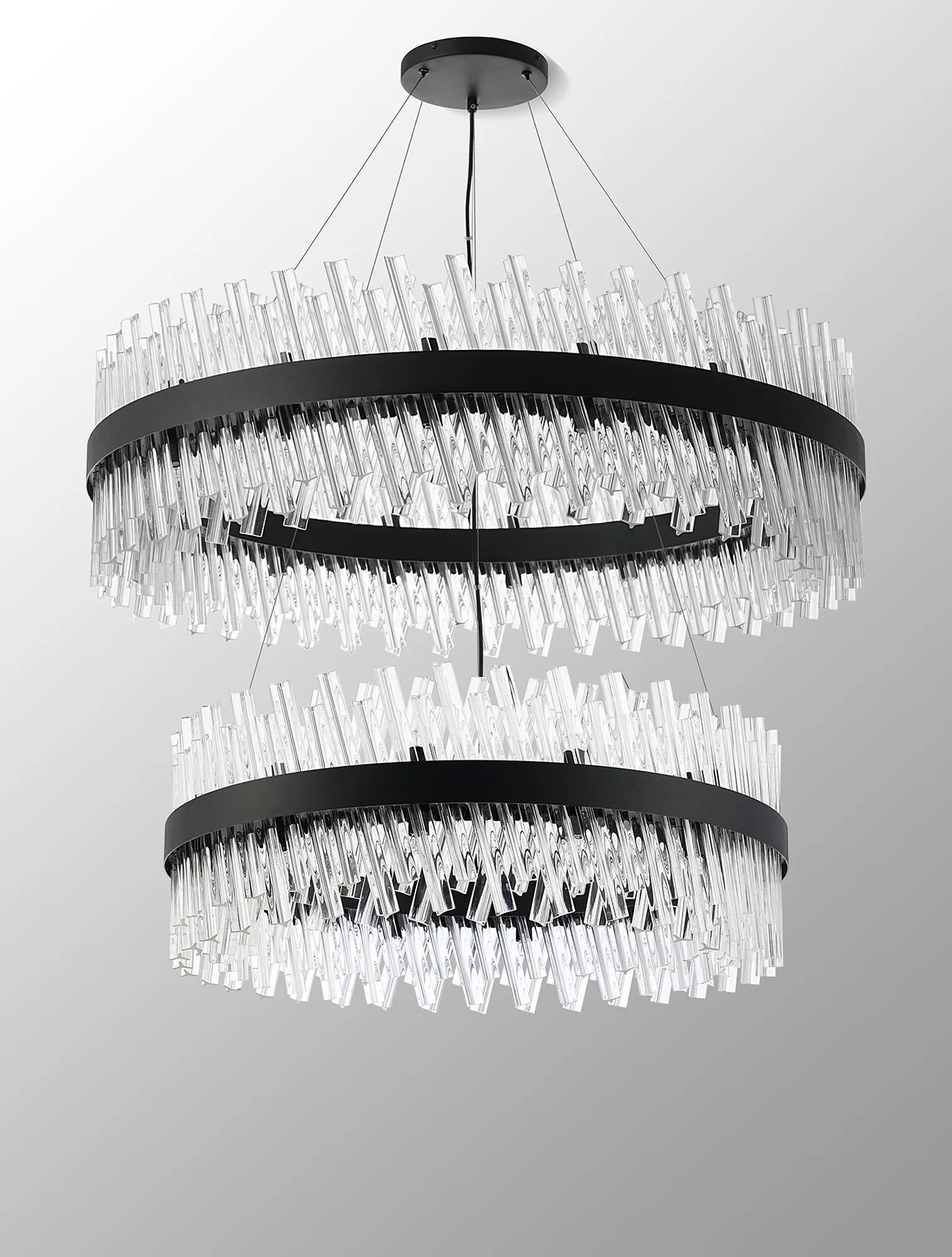 Farnley 2 Tier 1m Pendant 32 Light - Satin Black & Clear