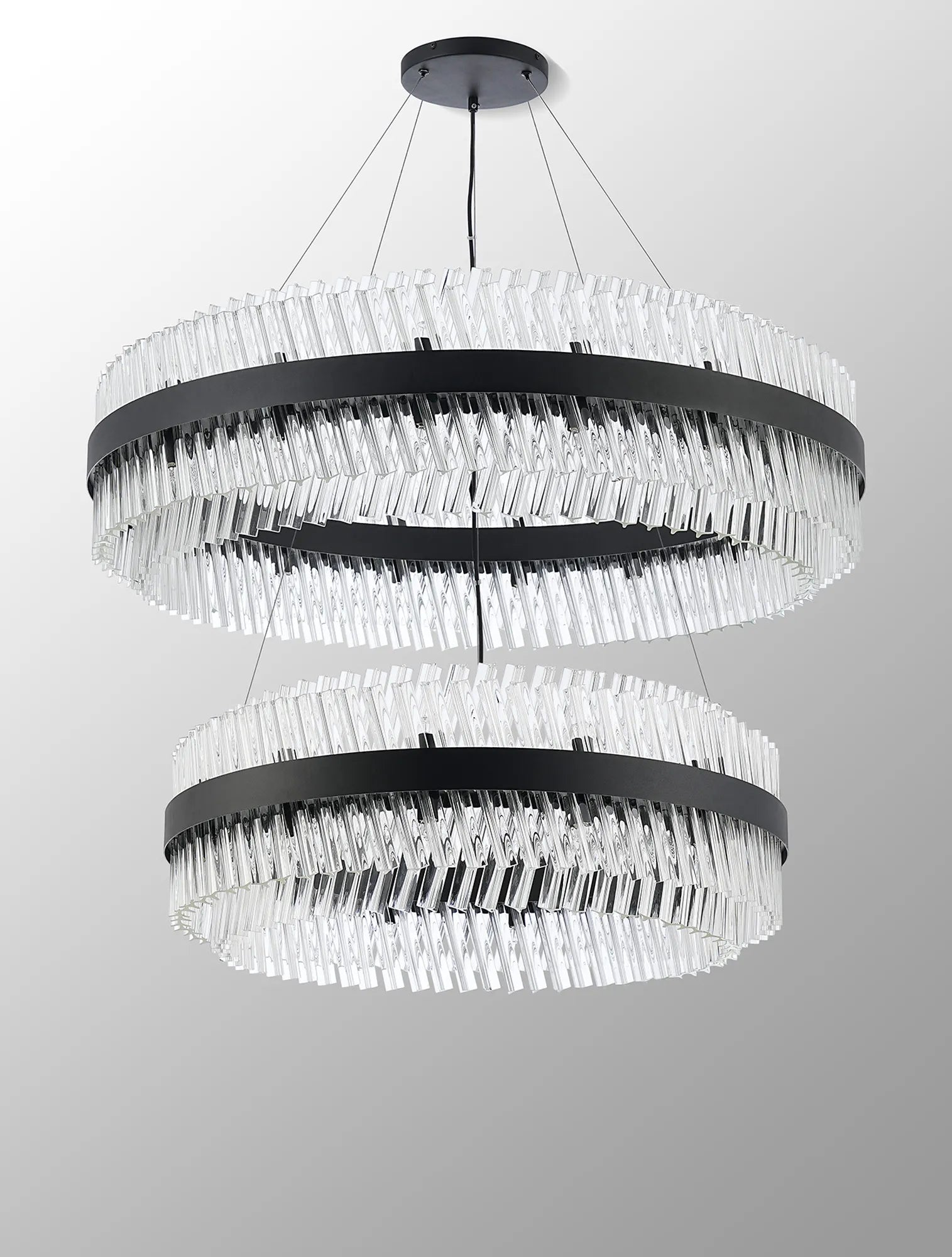 Farnley 2 Tier 1m Pendant 32 Light - Satin Black & Clear