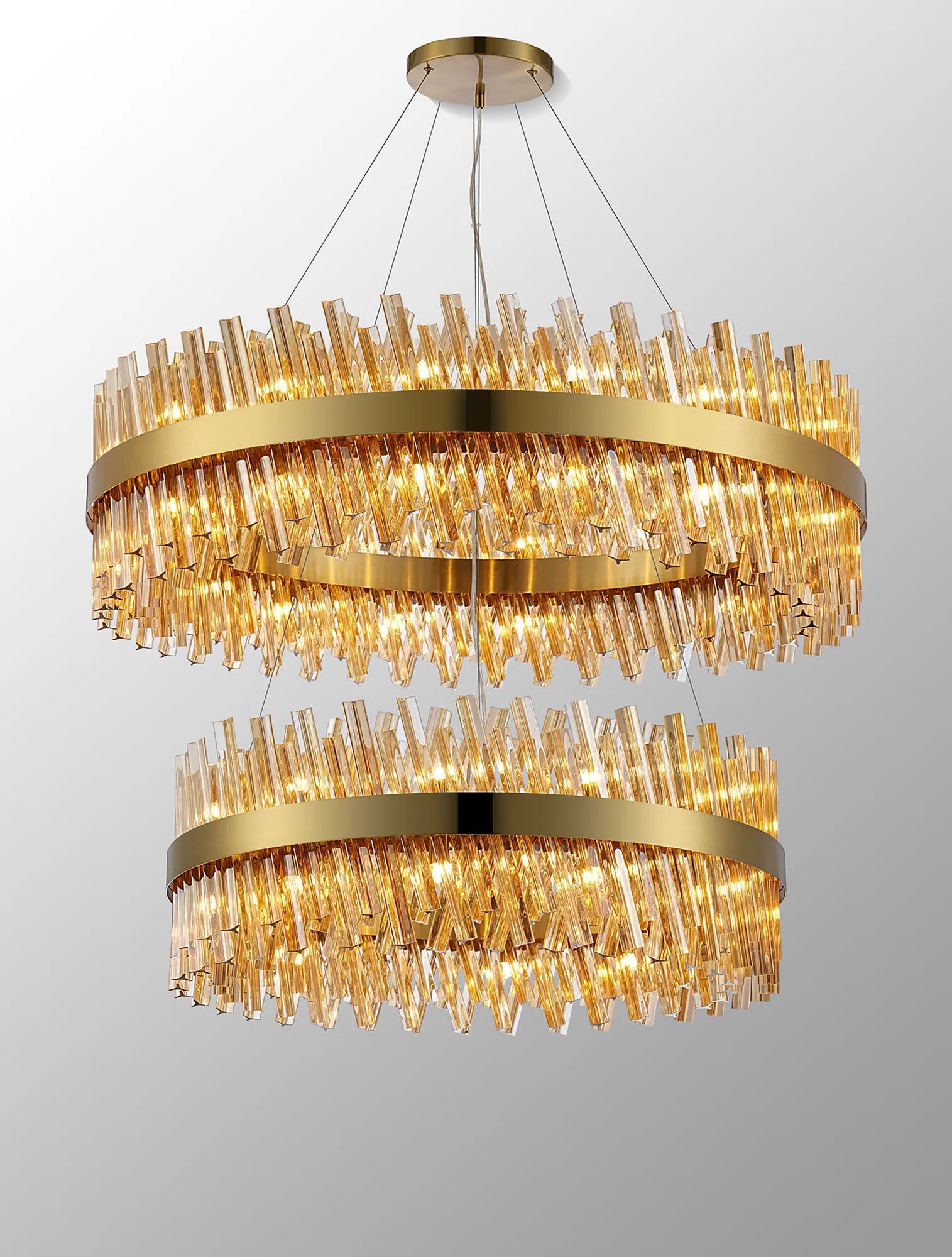 Farnley 2 Tier 1m Pendant 32 Light - Brass & Amber