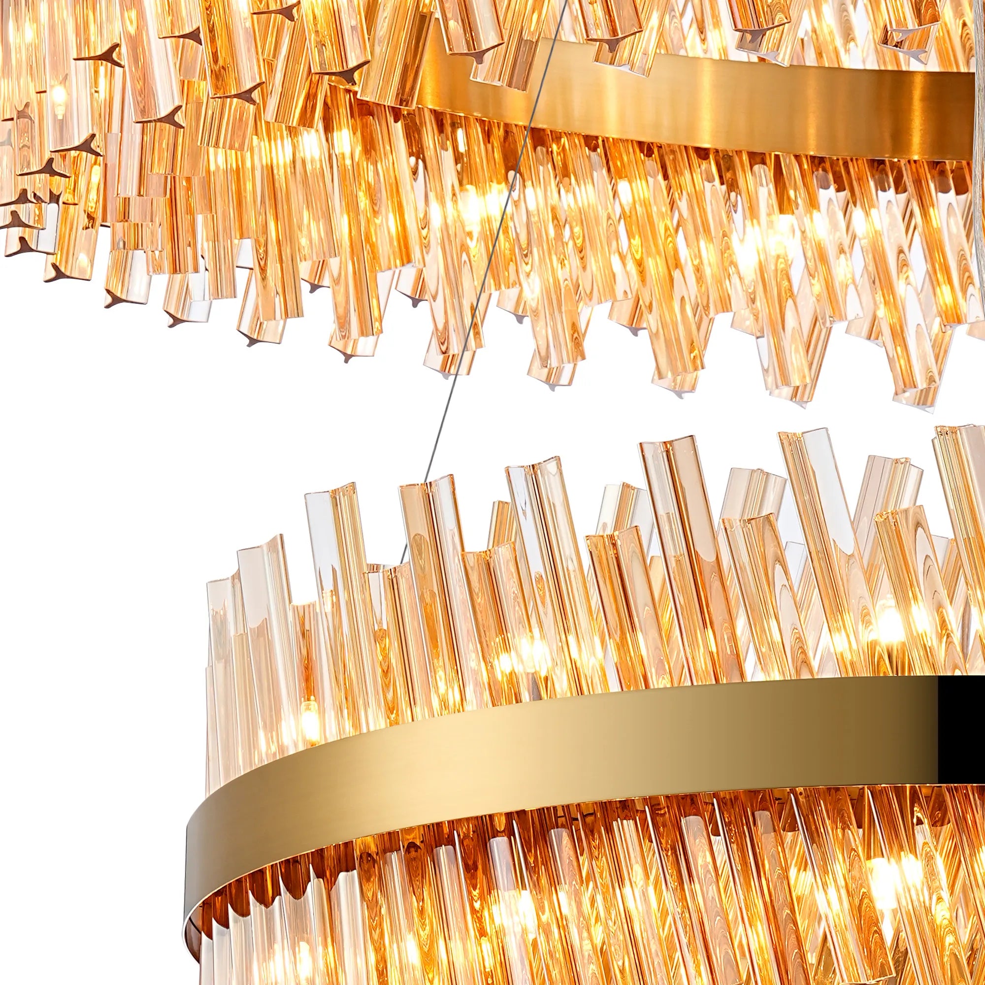 Farnley 2 Tier 1m Pendant 32 Light - Brass & Amber