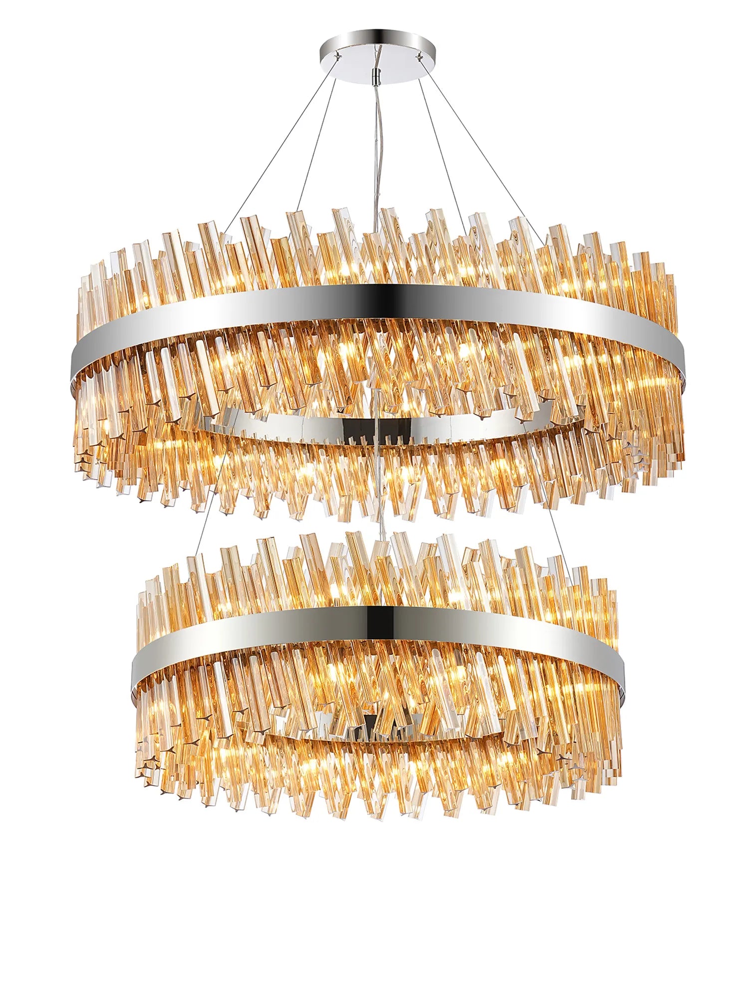 Farnley 2 Tier 1m Pendant 32 Light - Polished Nickel & Amber