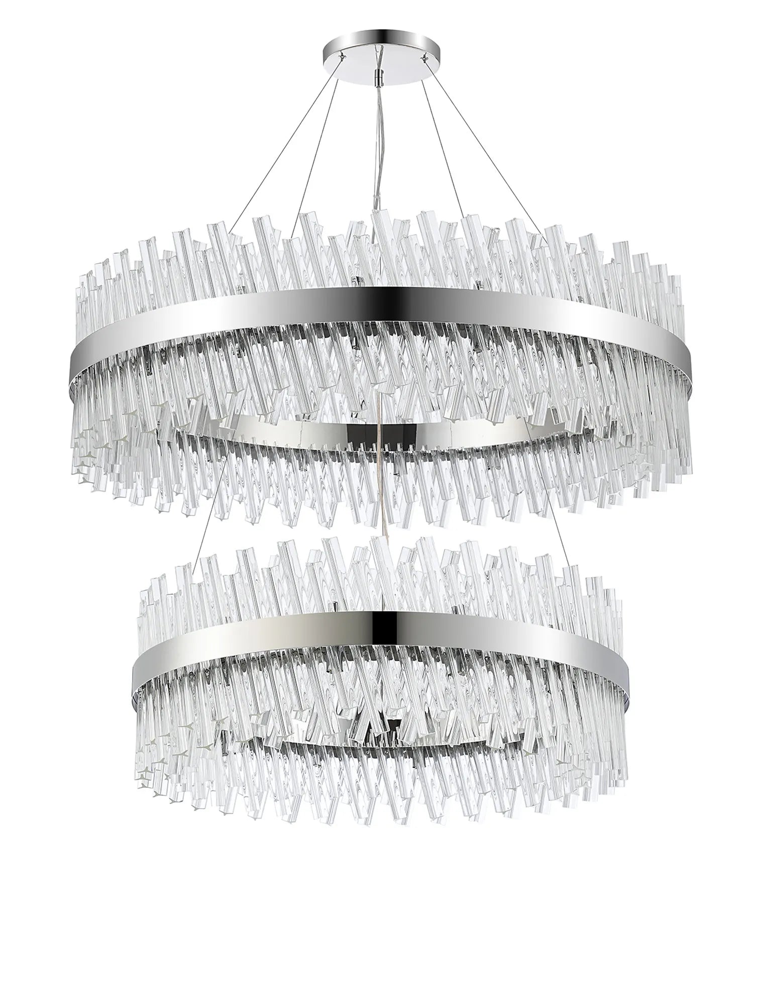 Farnley 2 Tier 1m Pendant 32 Light - Polished Nickel & Clear