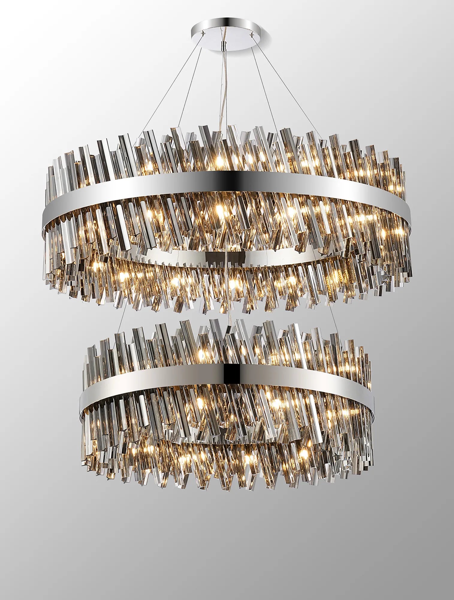 Farnley 2 Tier 1m Pendant 32 Light - Polished Nickel & Smoke