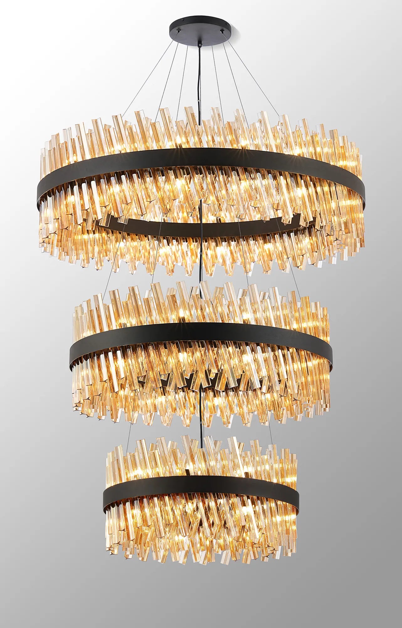 Farnley 3 Tier 1m Pendant 32 Light - Satin Black & Amber