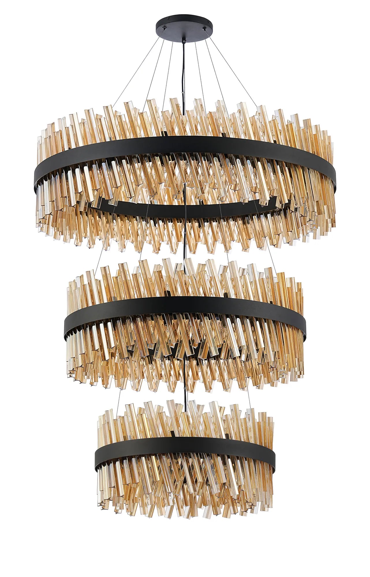 Farnley 3 Tier 1m Pendant 32 Light - Satin Black & Amber