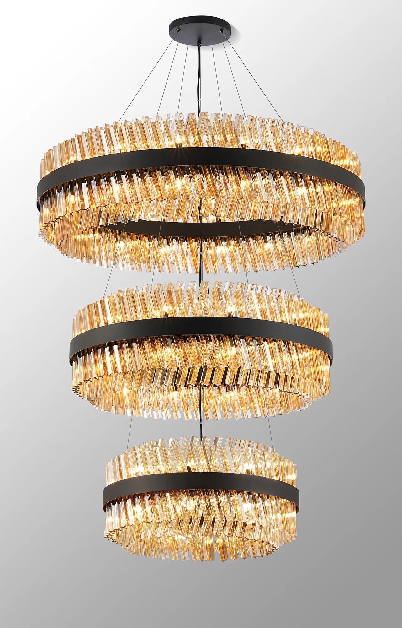 Farnley 3 Tier 1m Pendant 32 Light - Satin Black & Amber