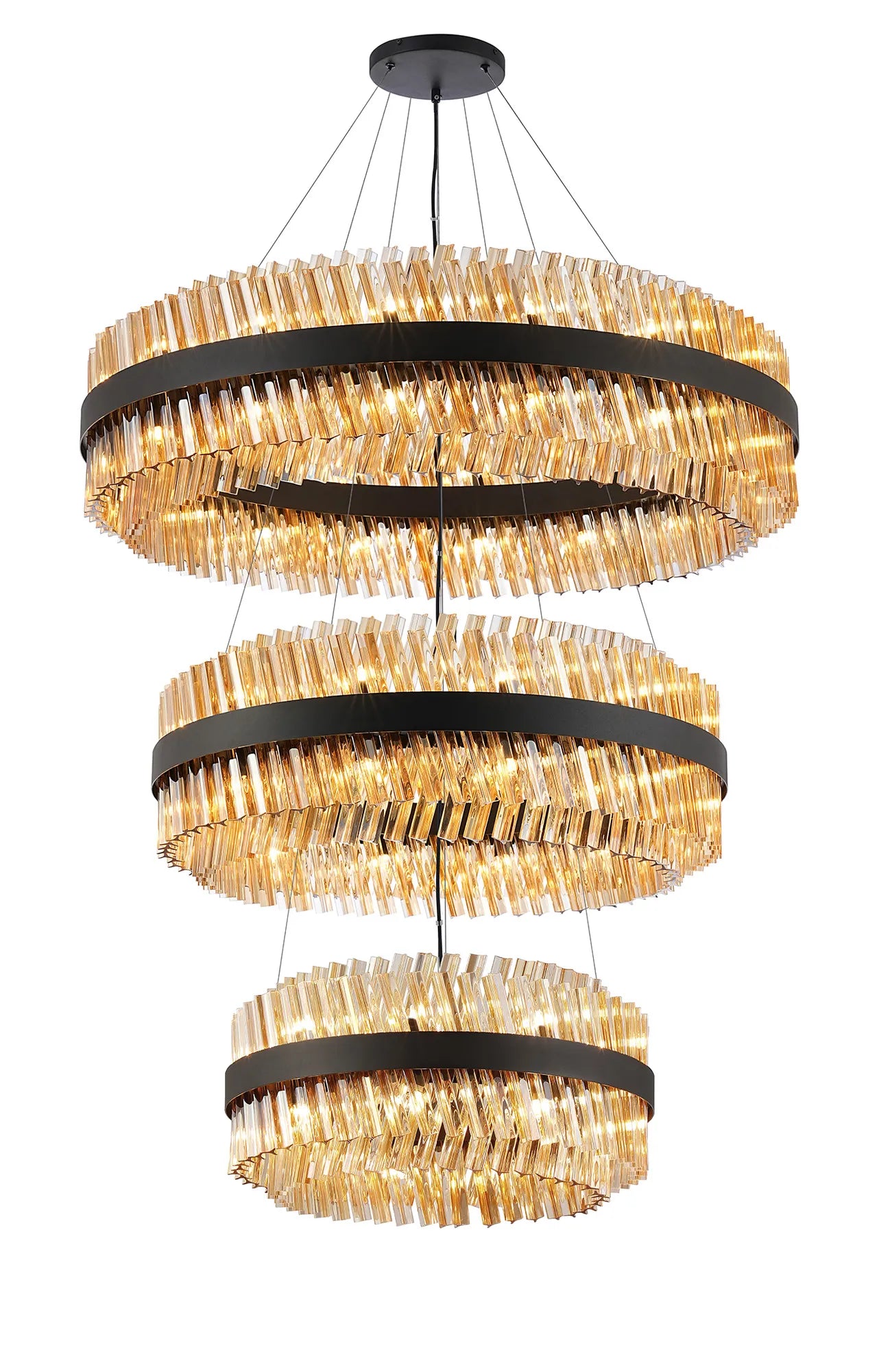 Farnley 3 Tier 1m Pendant 32 Light - Satin Black & Amber