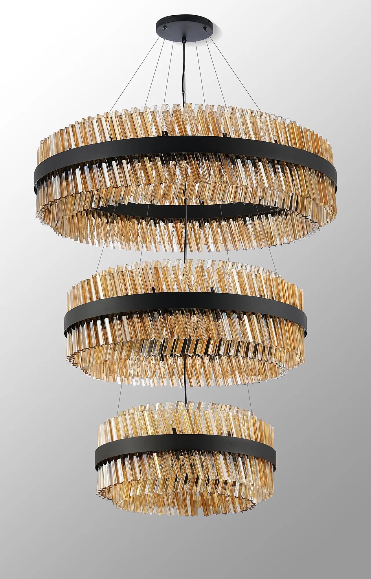Farnley 3 Tier 1m Pendant 32 Light - Satin Black & Amber